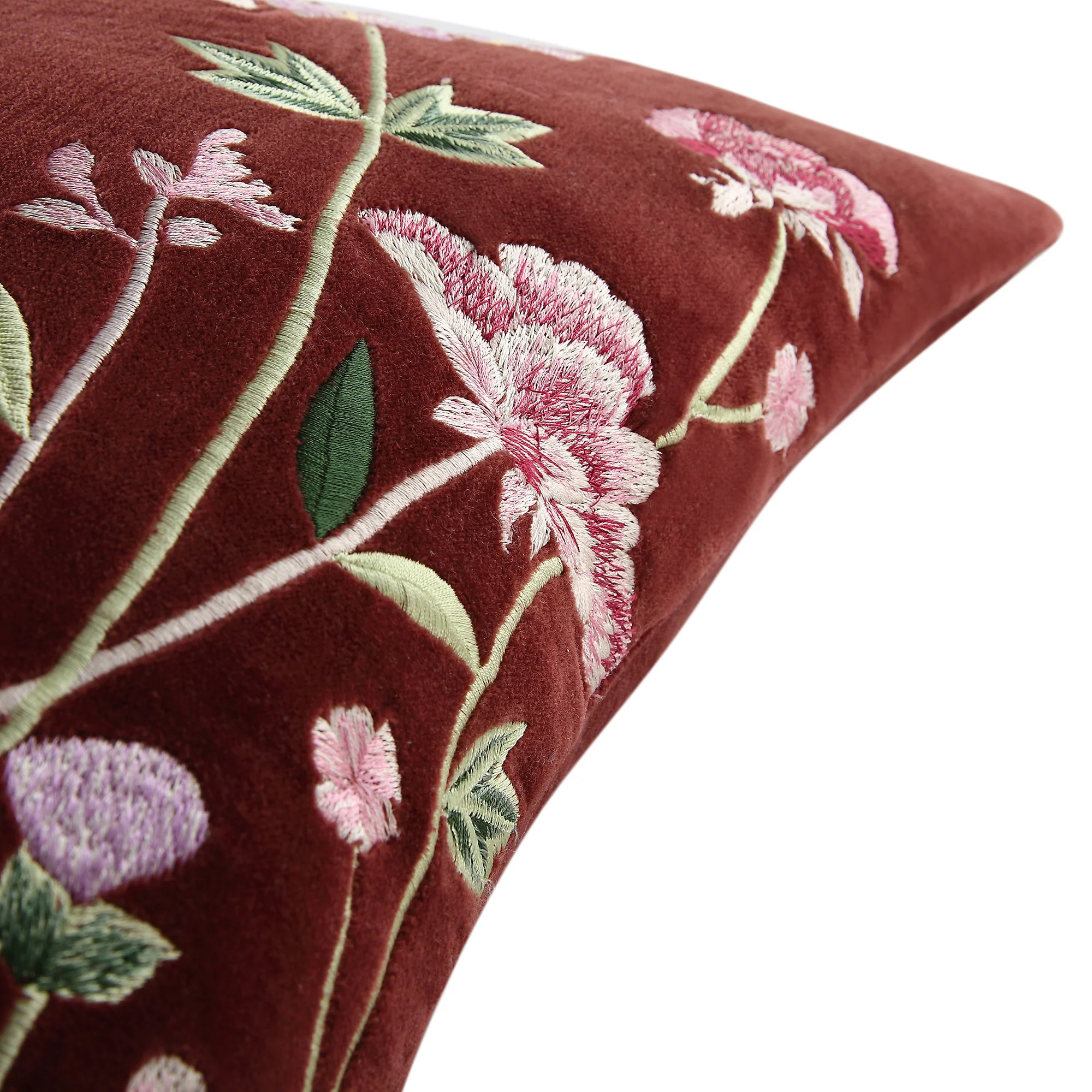 Botanica Collection Mulberry Velvet Hand Embroidered Cushion - Image 5