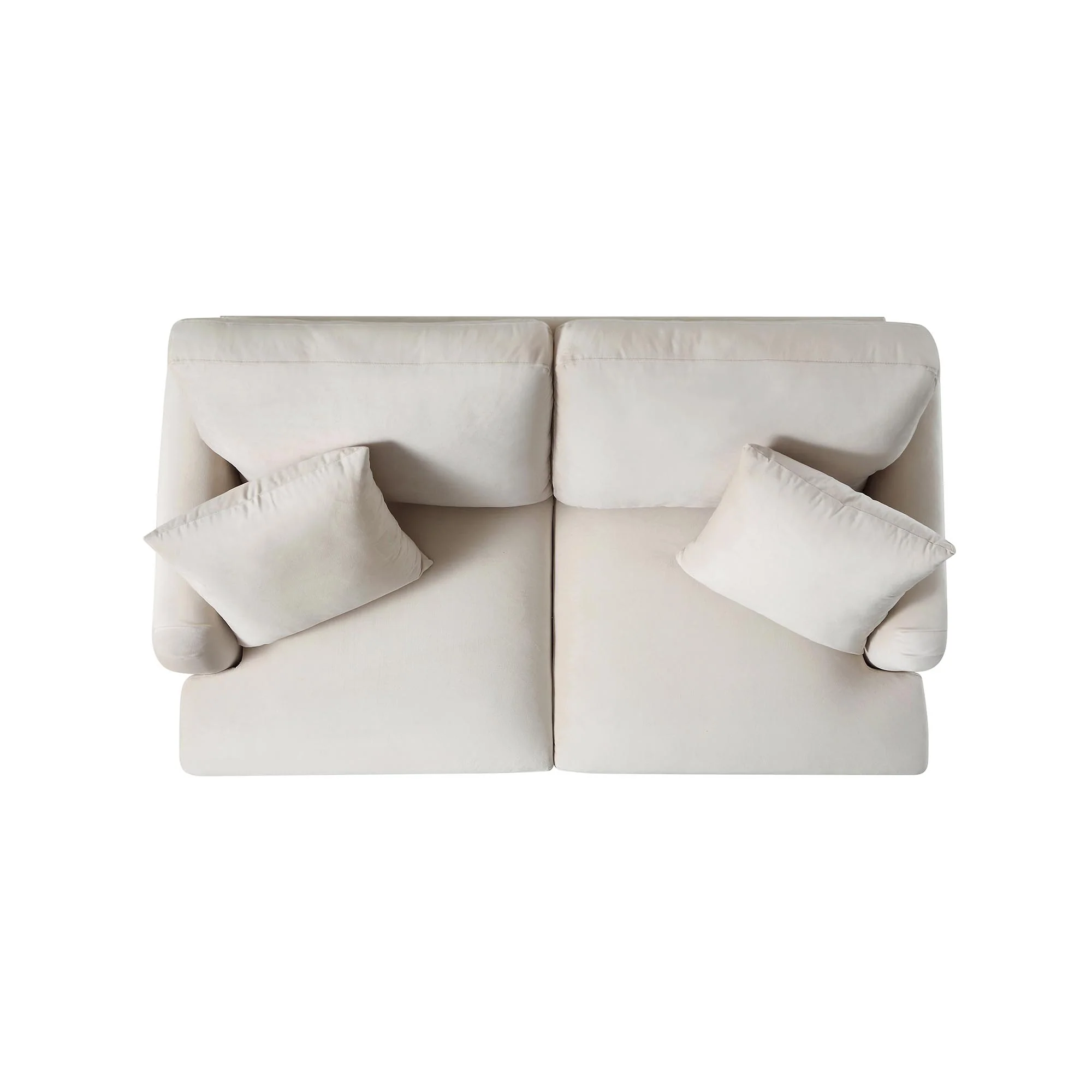 Brigette 2-Seater Beige Velvet Sofa with Antique Brass Castor Legs - Image 8