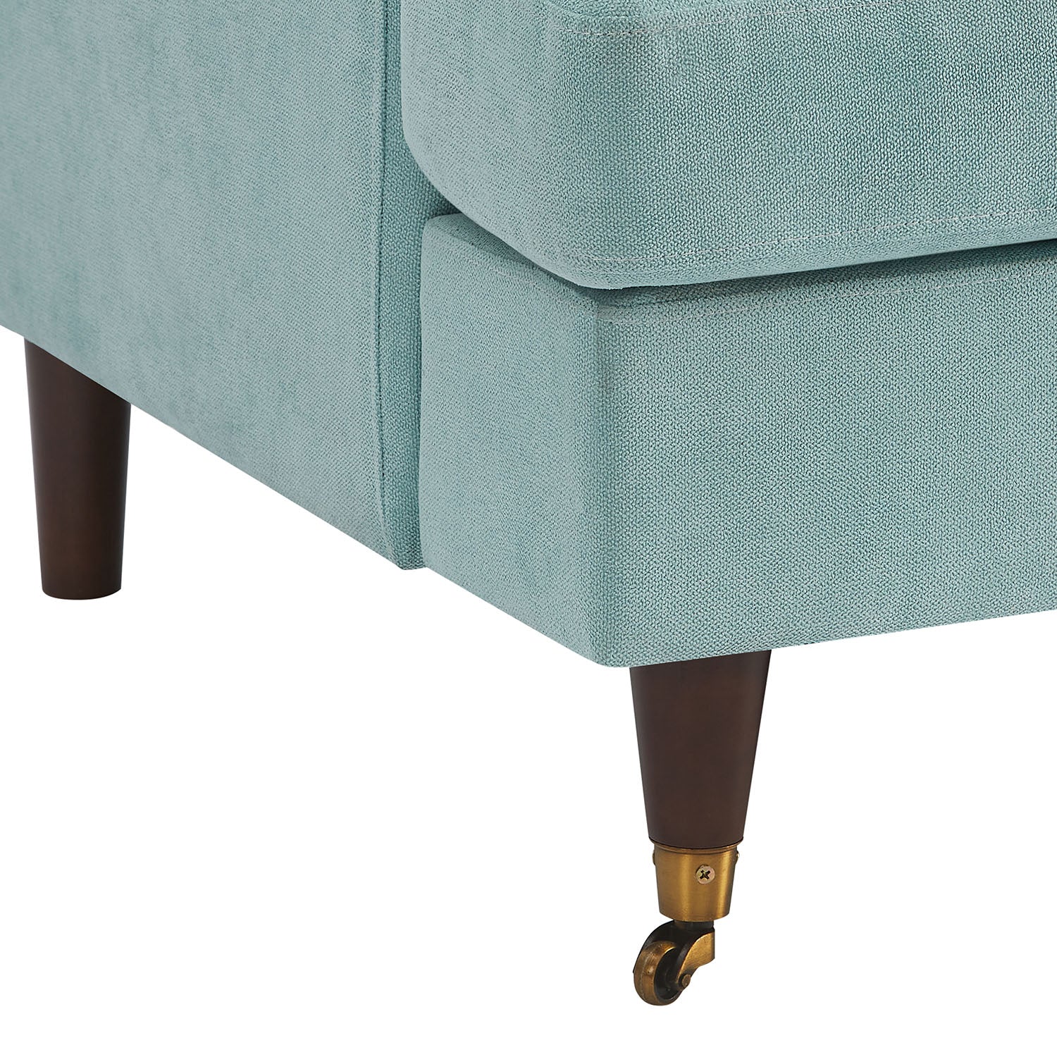 Brigette 2-Seater Mint Soft Brushed Sofa with Antique Brass Castor Legs - Image 10
