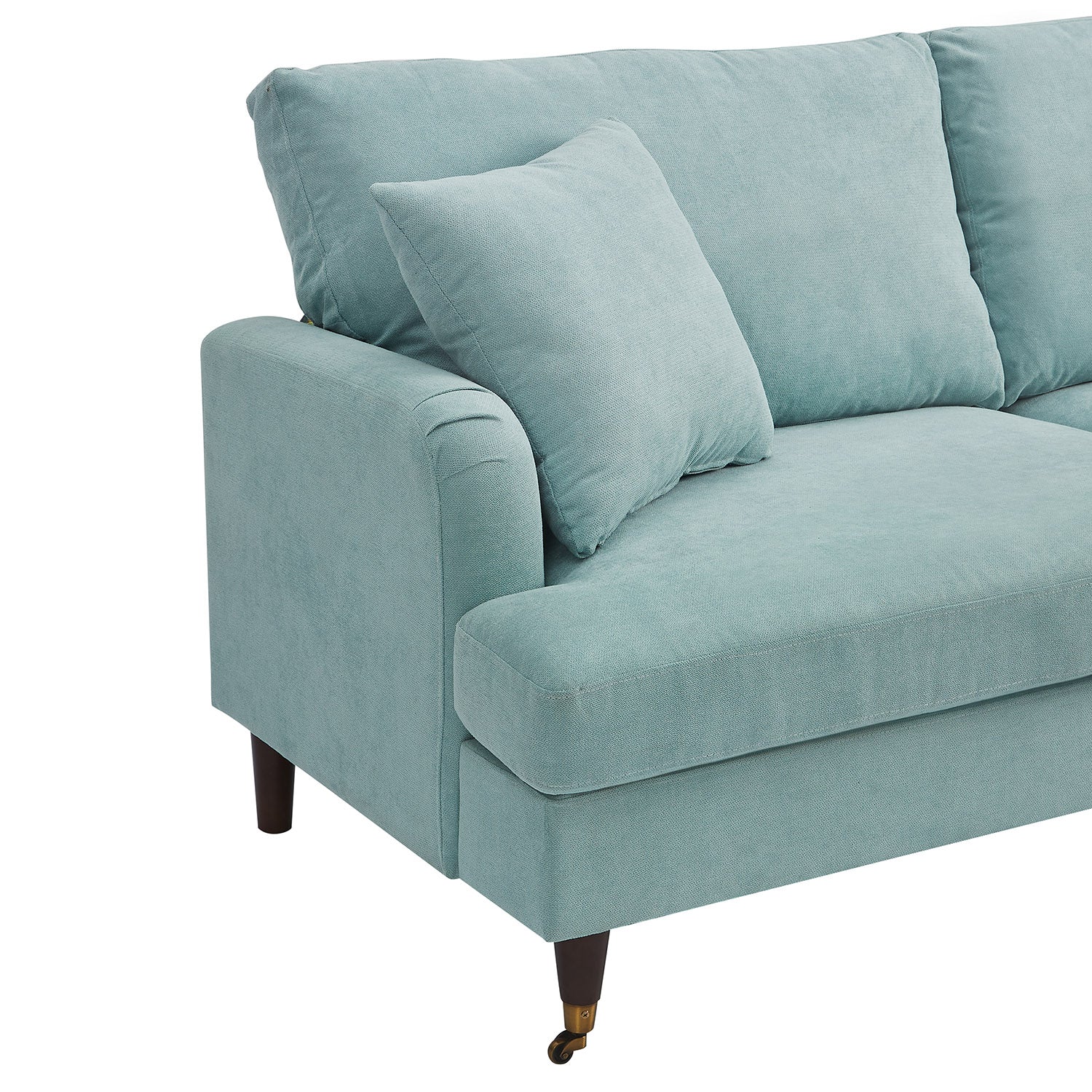 Brigette 2-Seater Mint Soft Brushed Sofa with Antique Brass Castor Legs - Image 9