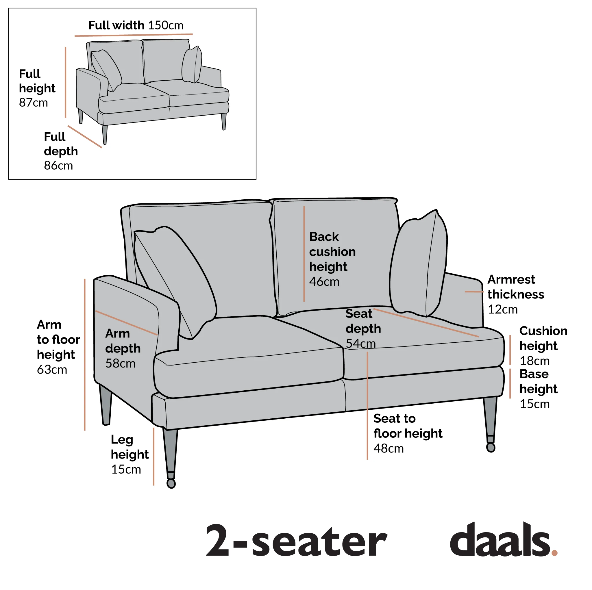 Brigette 2-Seater Beige Velvet Sofa with Antique Brass Castor Legs - Image 6