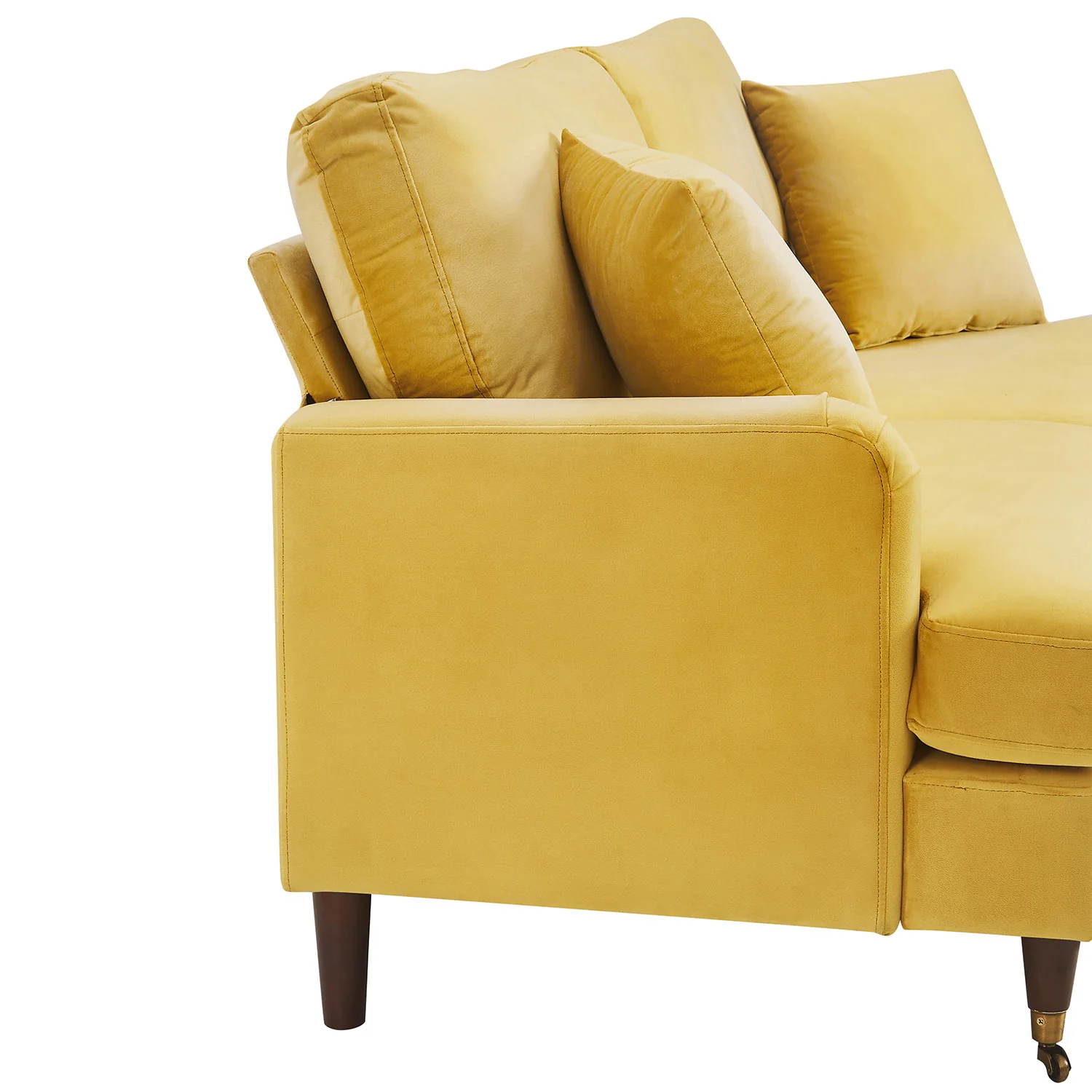Brigette 2-Seater Mustard Velvet Sofa with Antique Brass Castor Legs - Image 9