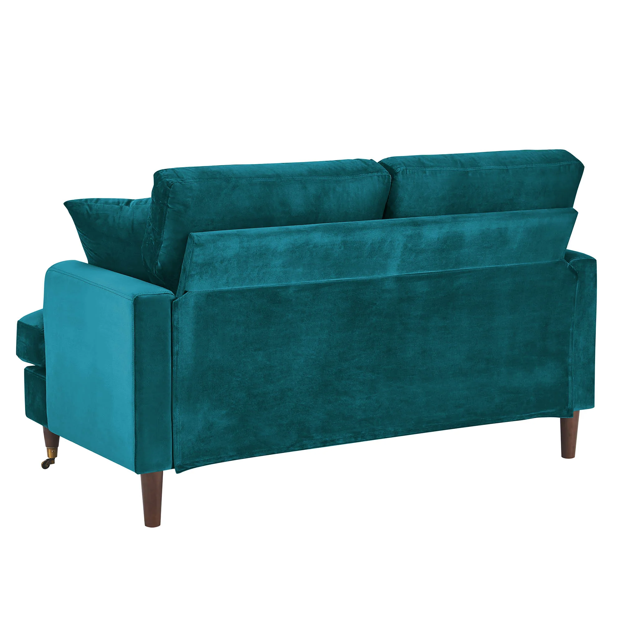 Brigette 2-Seater Teal Velvet Sofa with Antique Brass Castor Legs - Image 7
