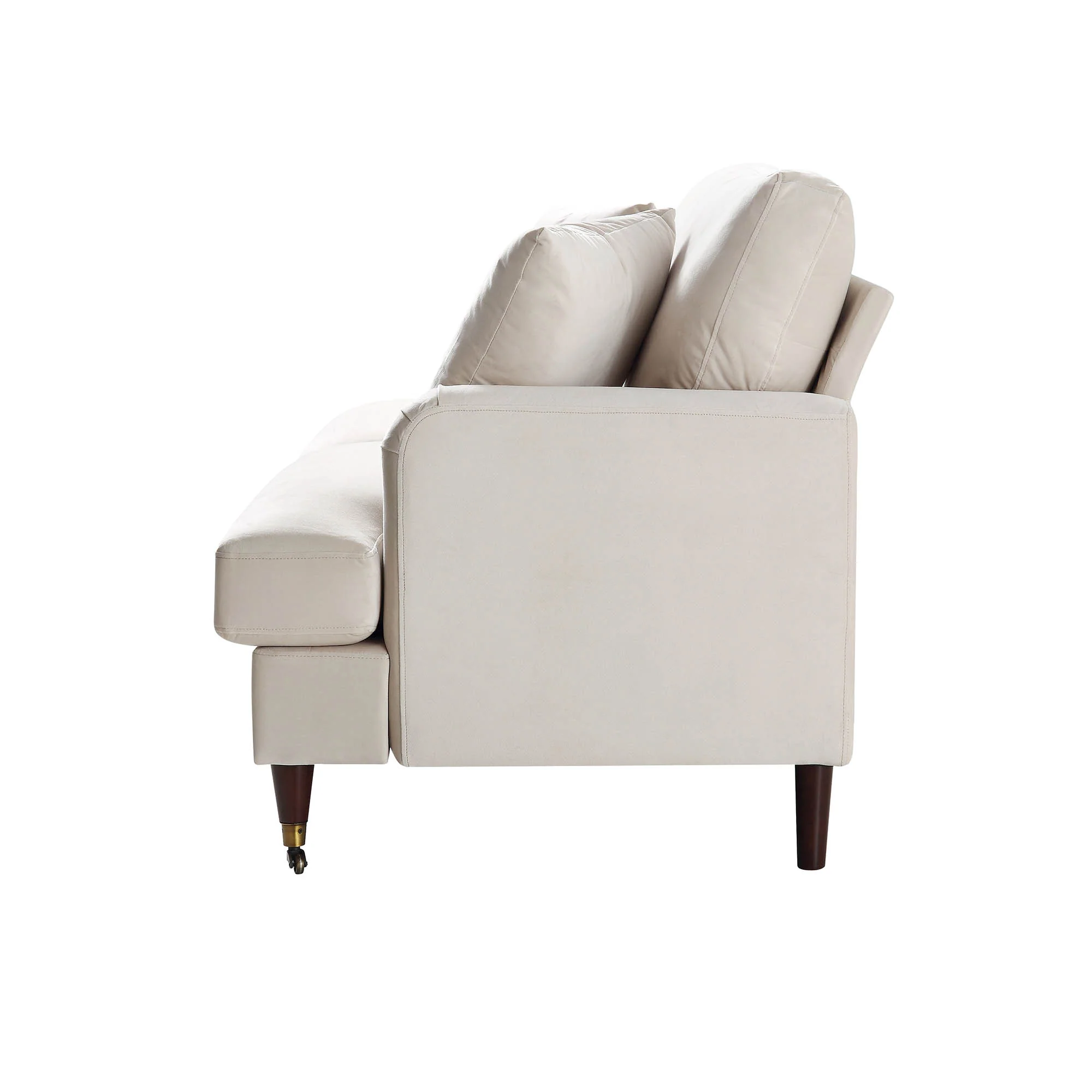 Brigette 3-Seater Beige Velvet Sofa with Antique Brass Castor Legs - Image 7