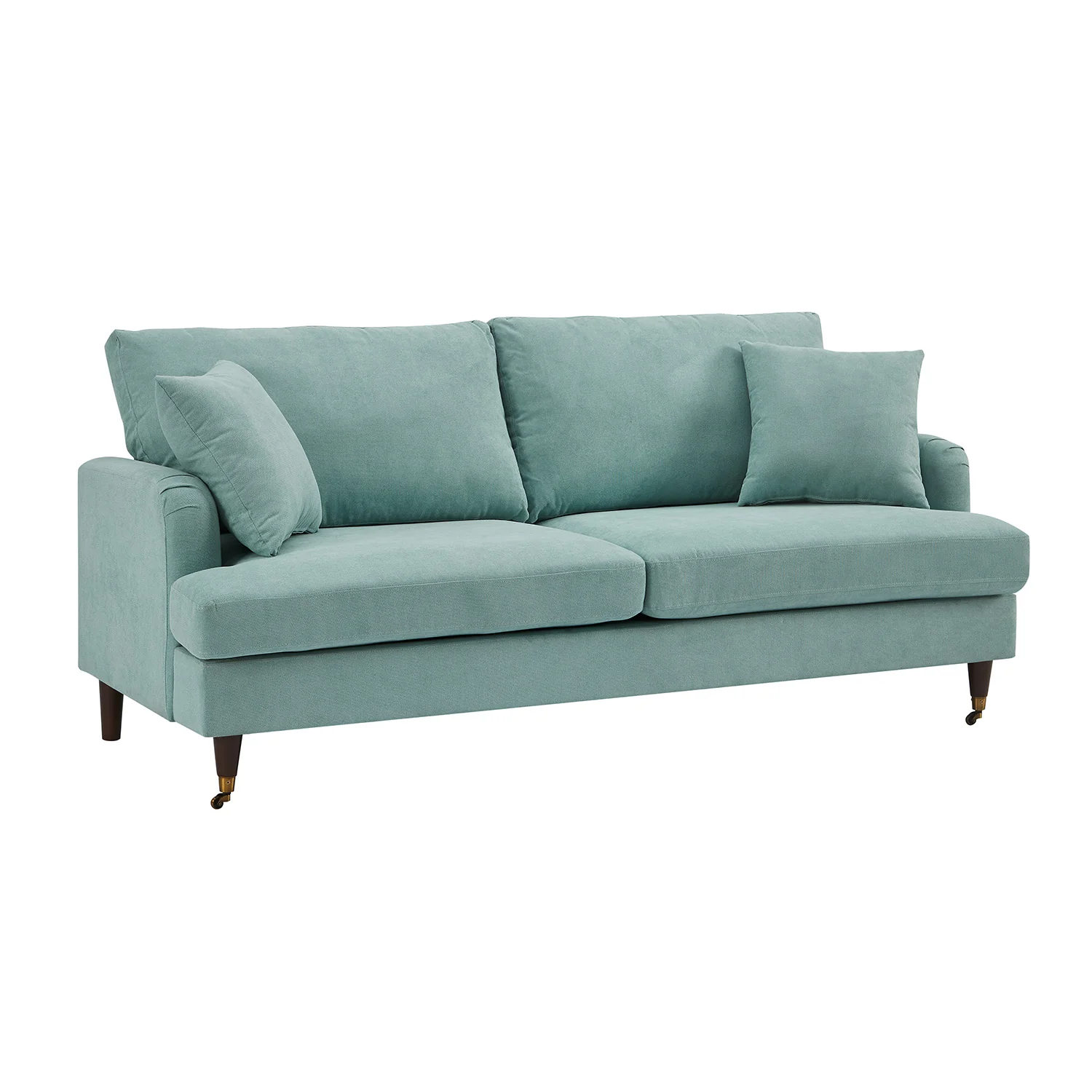 Brigette 3-Seater Mint Soft Brushed Sofa with Antique Brass Castor Legs - Image 5