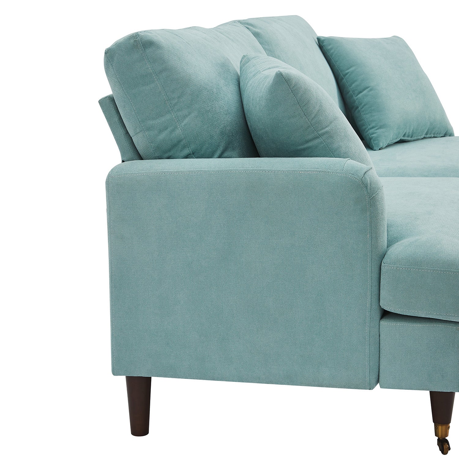 Brigette 3-Seater Mint Soft Brushed Sofa with Antique Brass Castor Legs - Image 8