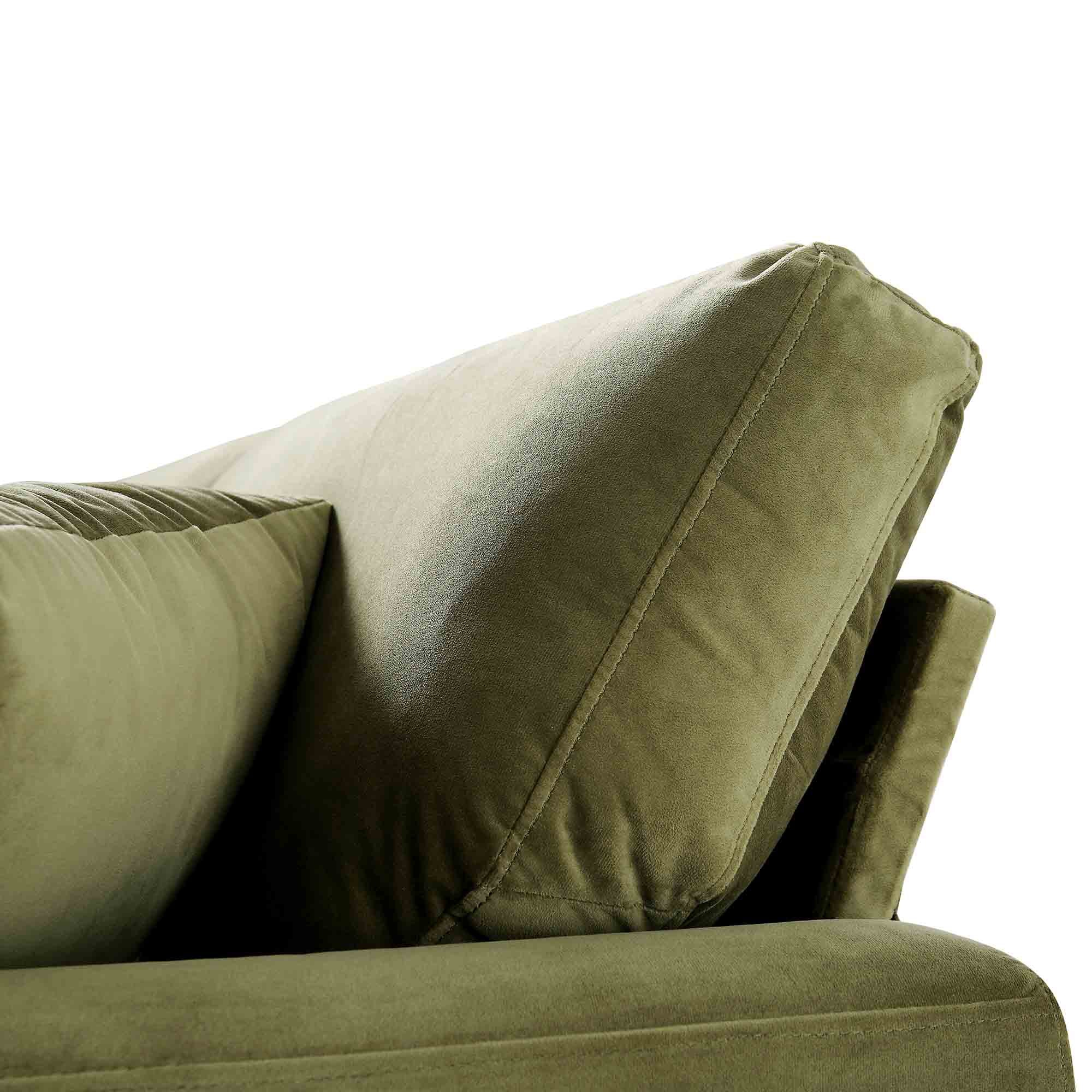 Brigette 3-Seater Olive Green Velvet Sofa with Antique Brass Castor Legs - Image 12