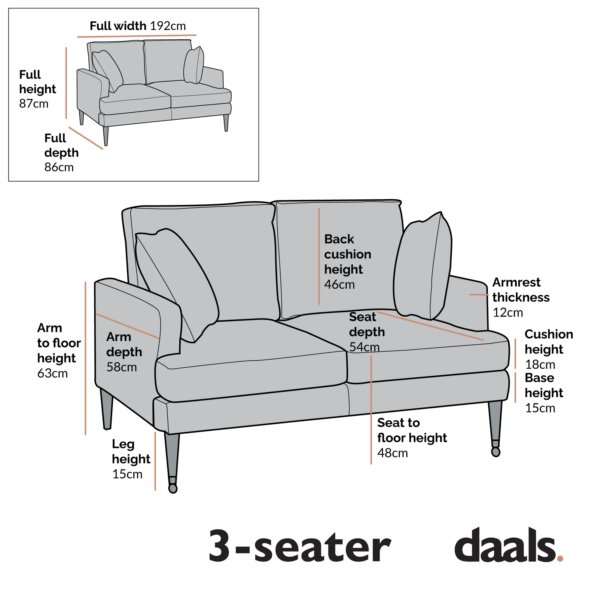 Brigette 3 Seater Grey Velvet Sofa with Antique Brass Castor Legs - Image 6