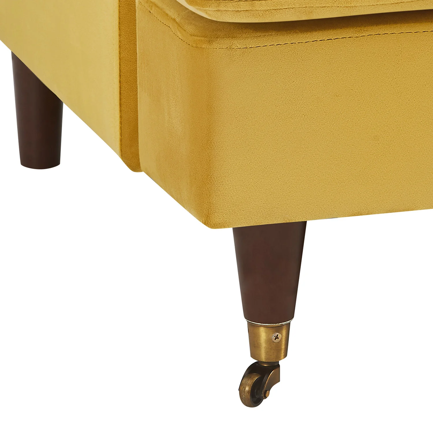 Brigette 3-Seater Mustard Velvet Sofa with Antique Brass Castor Legs - Image 10