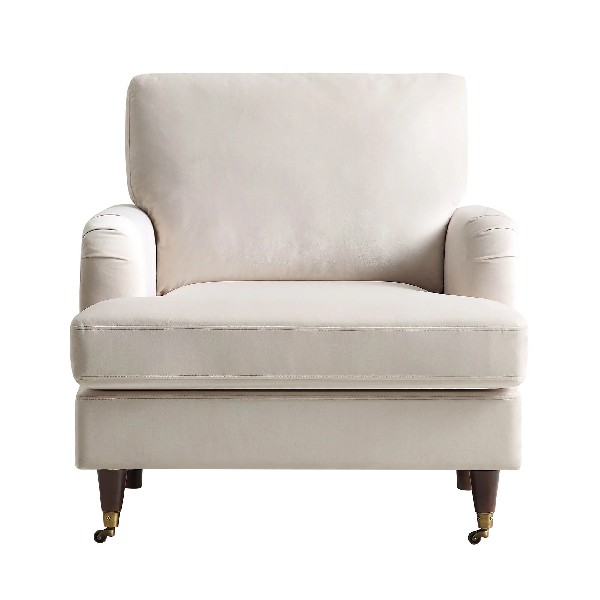 Brigette Beige Velvet Armchair with Antique Brass Castor Legs - Image 4