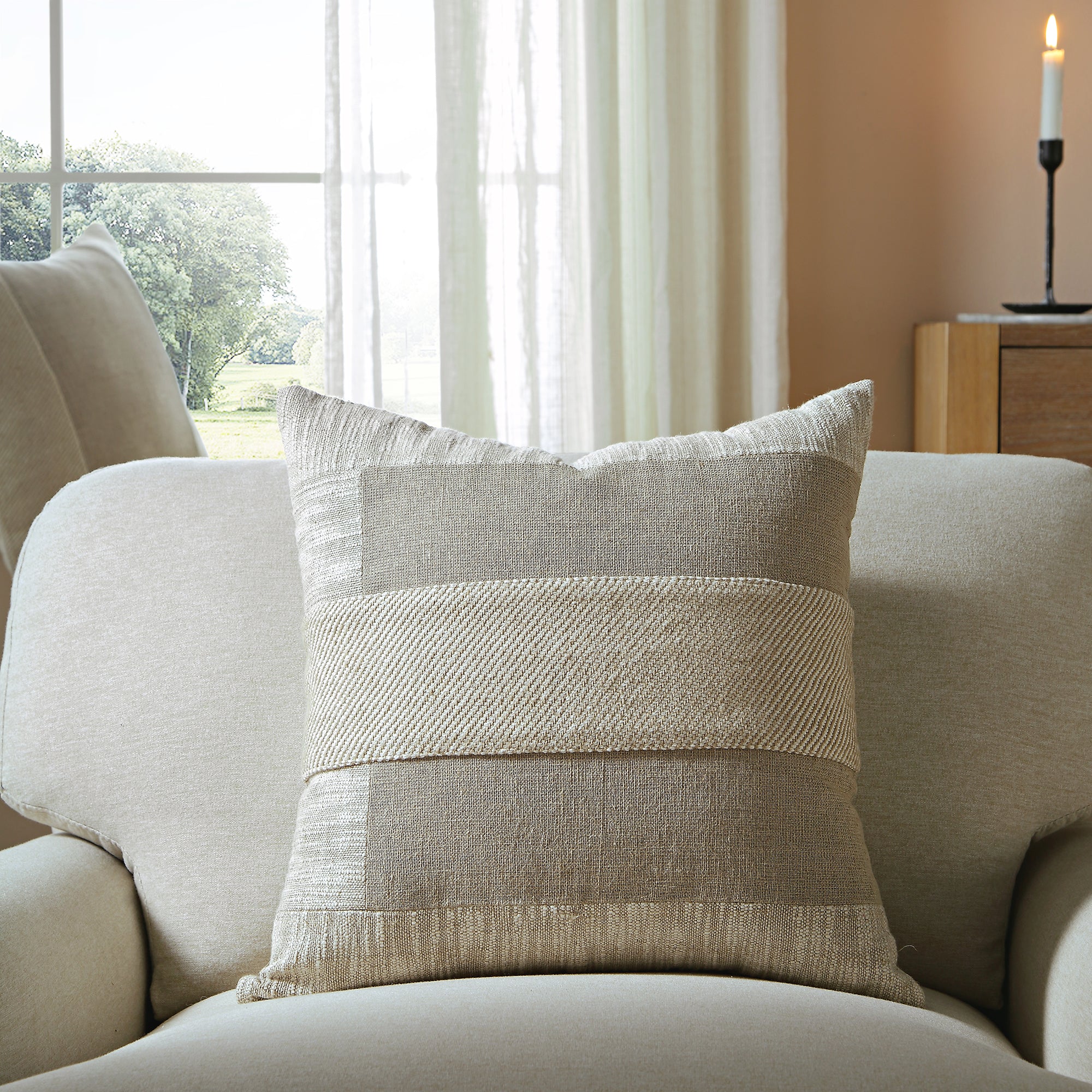 Bronte Collection Silk Slub Patchwork Cushion - Image 2