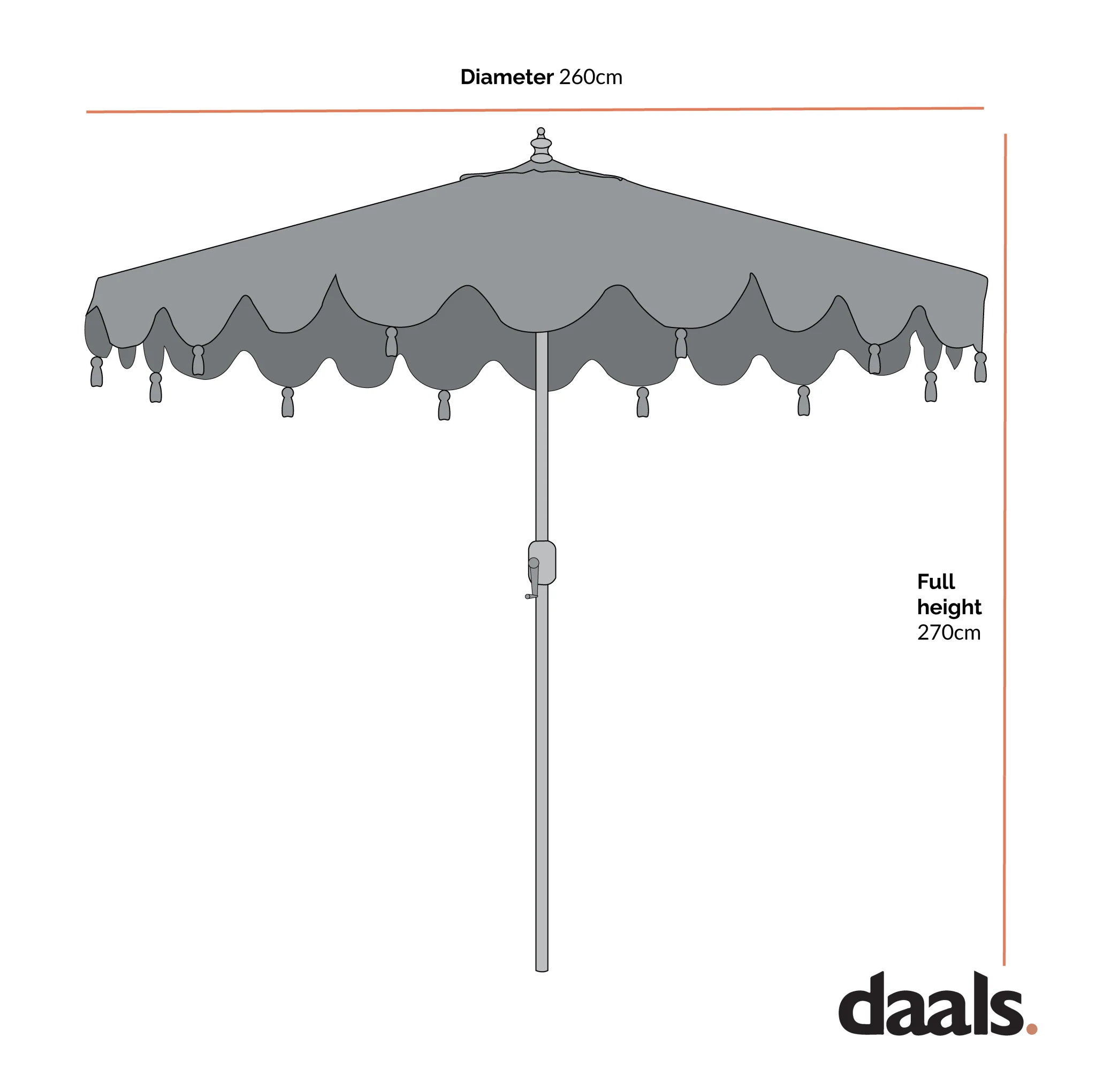 Butterfly & Flower 2.6M Octagonal Tassel Parasol with Aluminium Tilt - Image 6