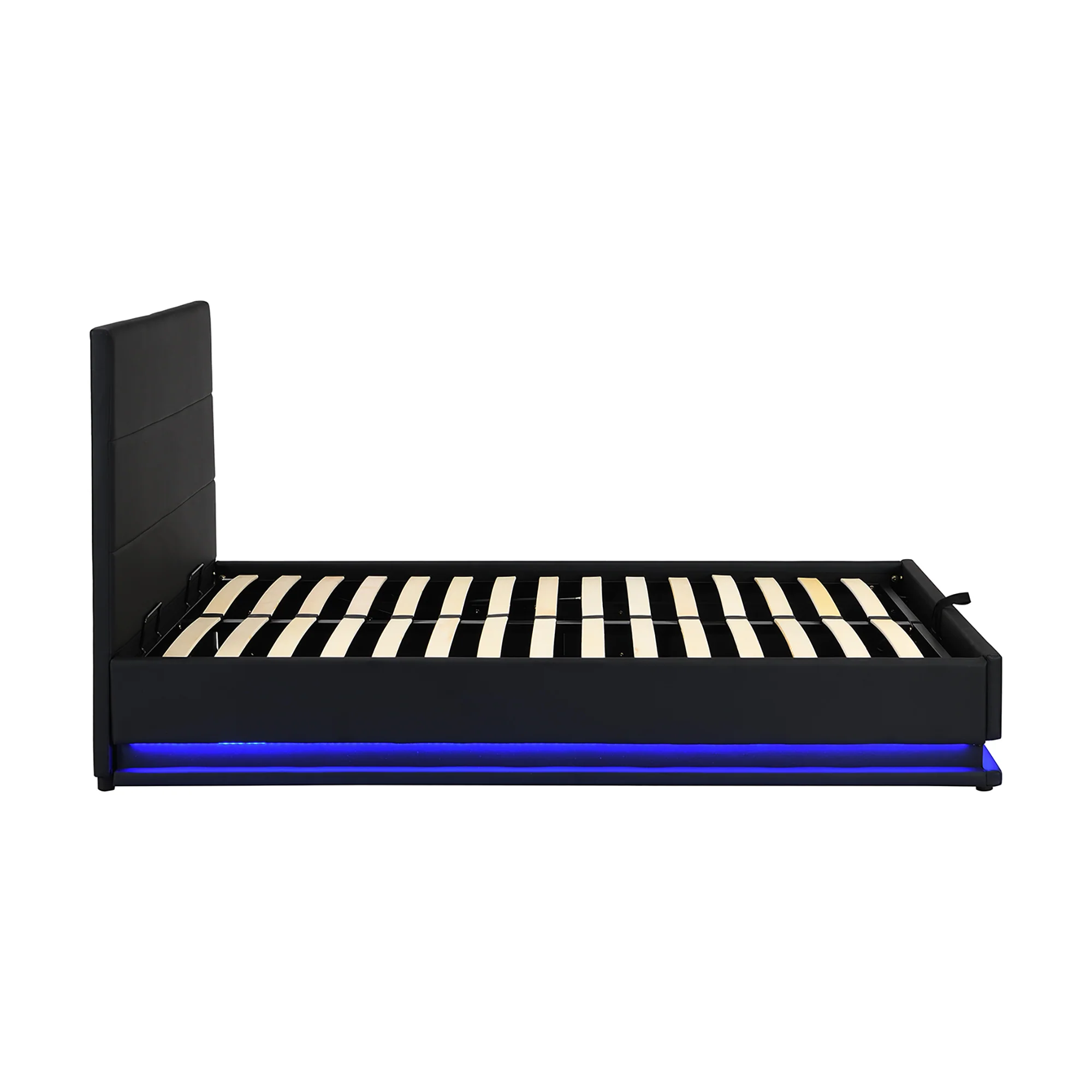 Buxton Faux Leather End Opening Ottoman Storage Bed Frame with Multi-colour LED Light Strip (Black PU) - Image 7