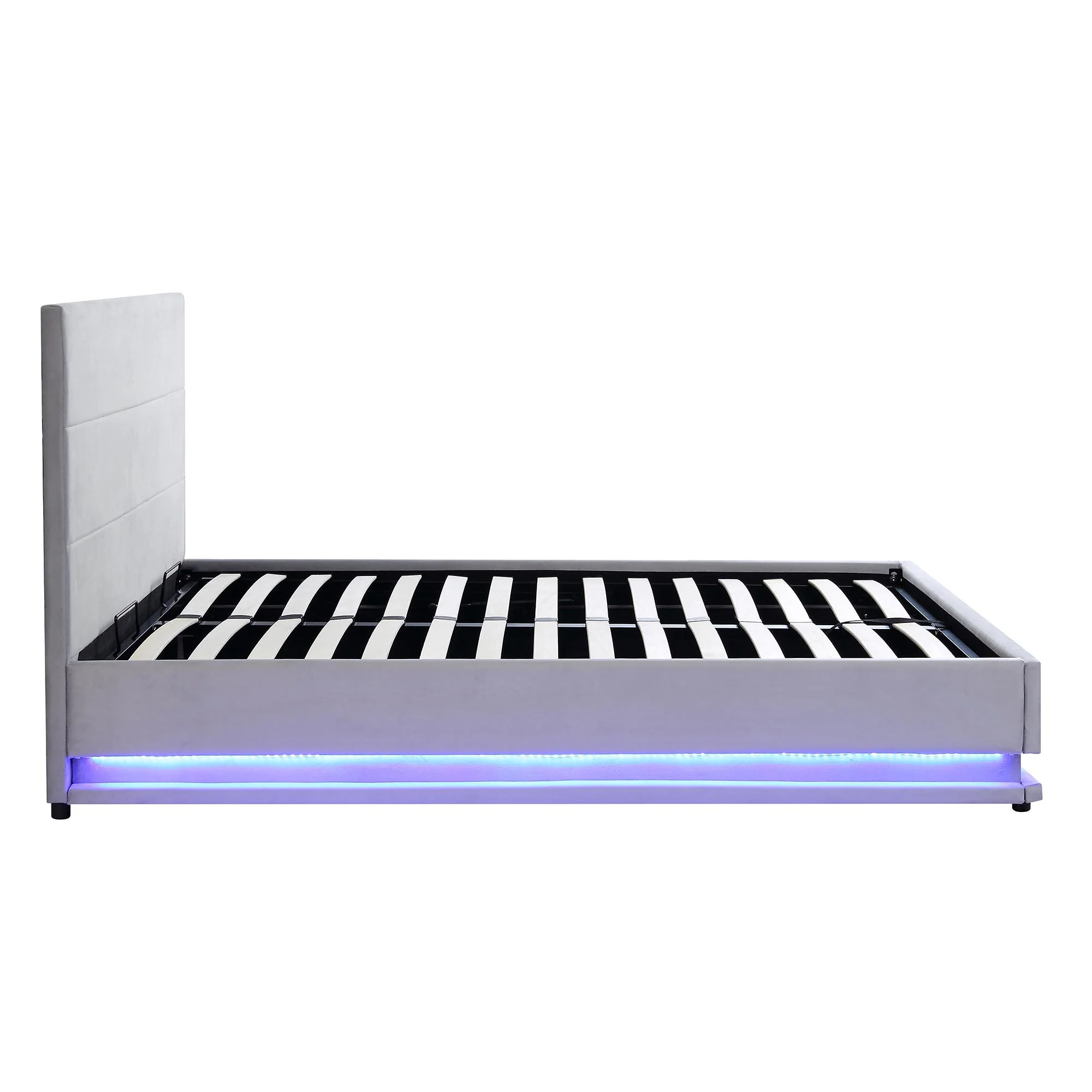 Buxton End Opening Ottoman Storage Bed Frame with Multi-colour LED Light Strip (Light Grey Velvet) - Image 8
