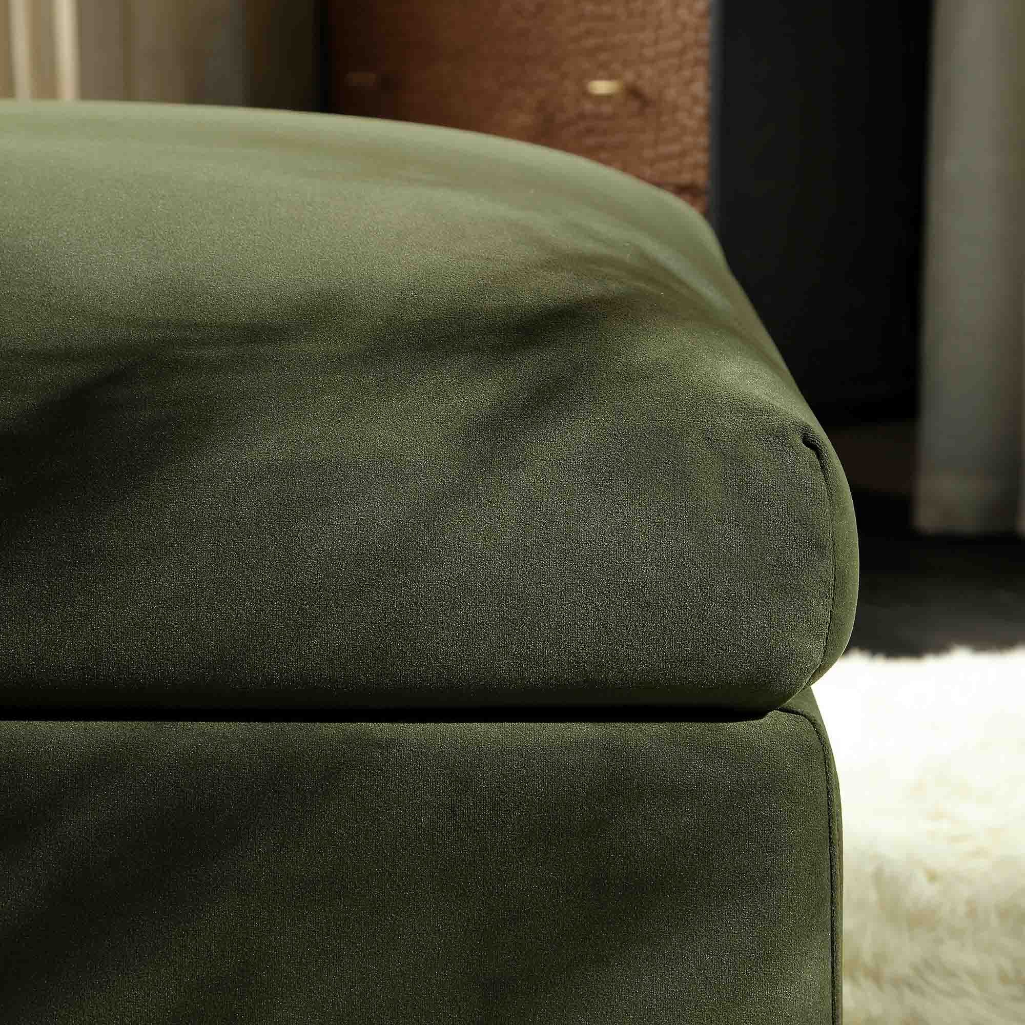 Byron Moss Green Velvet Fabric Pouffe - Image 3