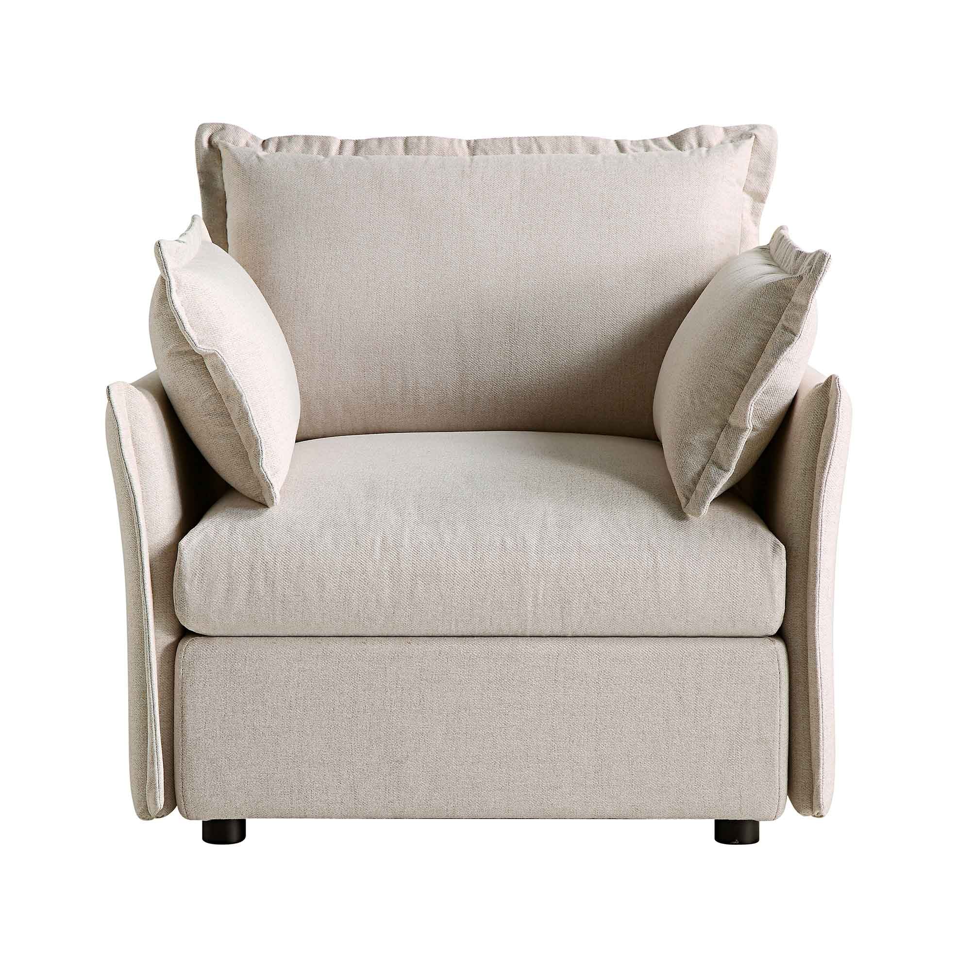 Byron Pillow Edge Beige Fabric Modular Sofa, 1-Seater - Image 4