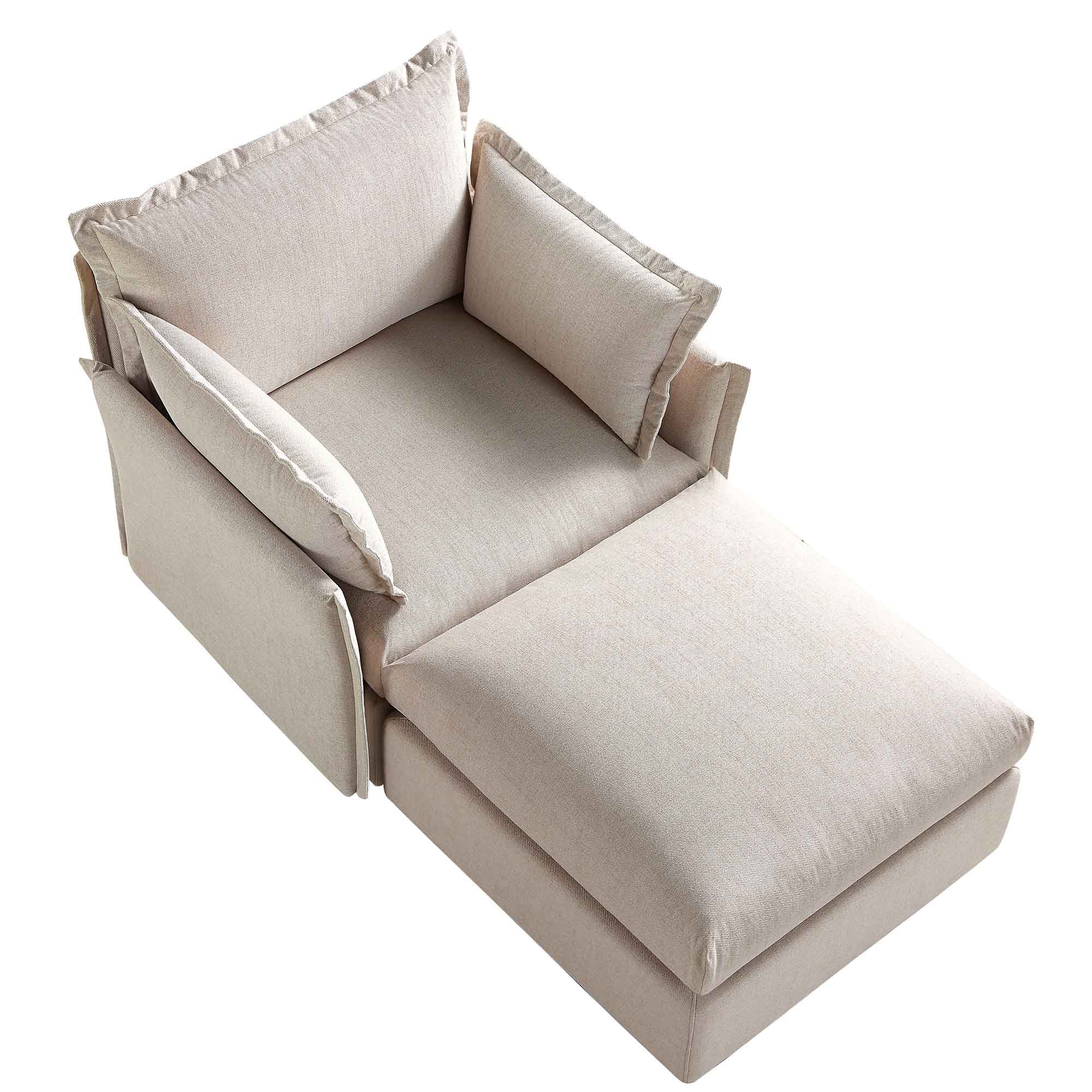 Byron Pillow Edge Beige Fabric Modular Sofa, 1-Seater Chaise - Image 3