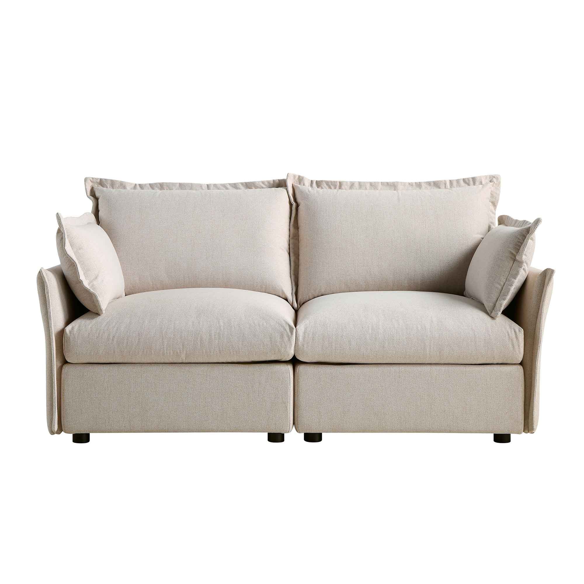 Byron Pillow Edge Beige Fabric Modular Sofa, 2-Seater - Image 4
