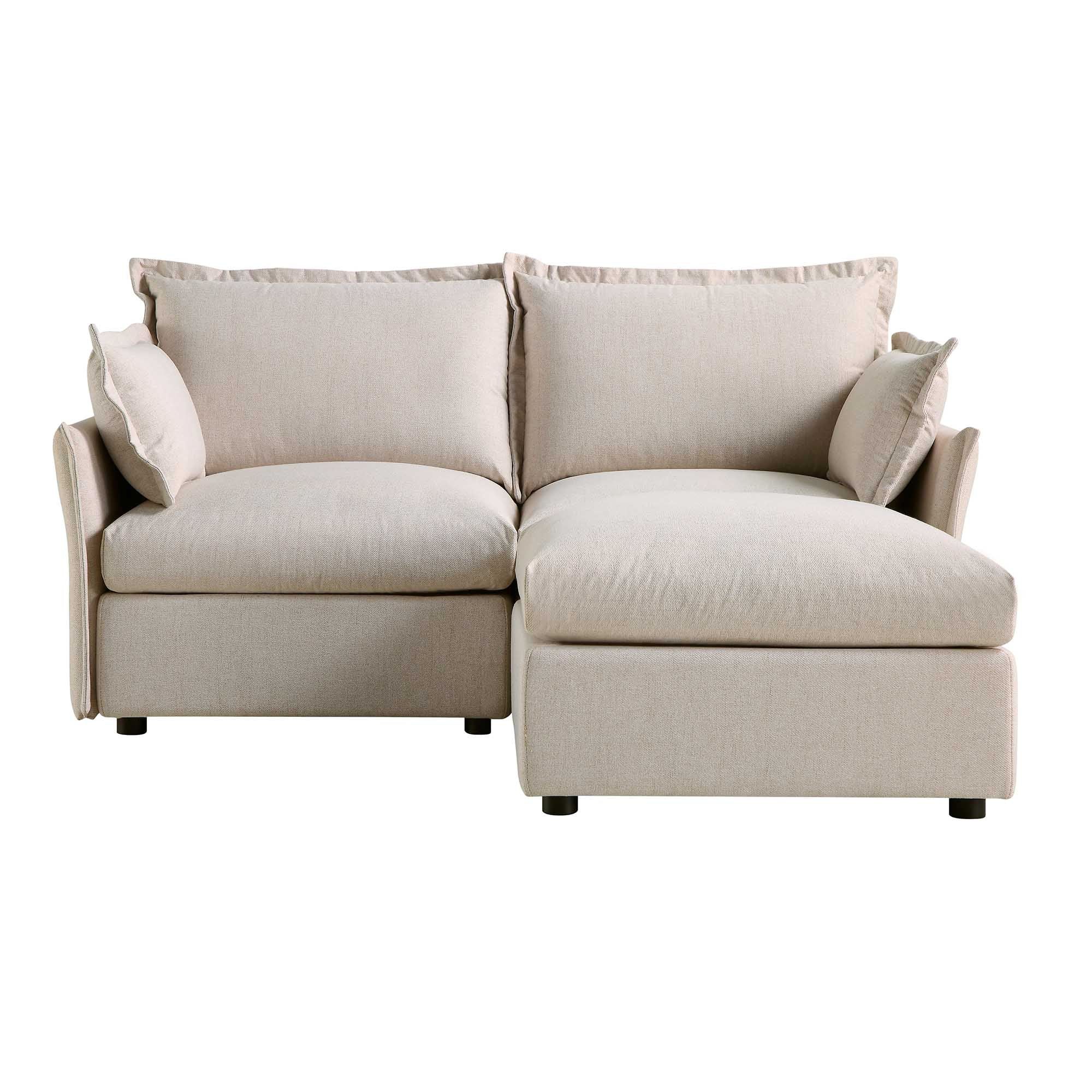 Byron Pillow Edge Beige Fabric Modular Sofa, 2-Seater Chaise - Image 3