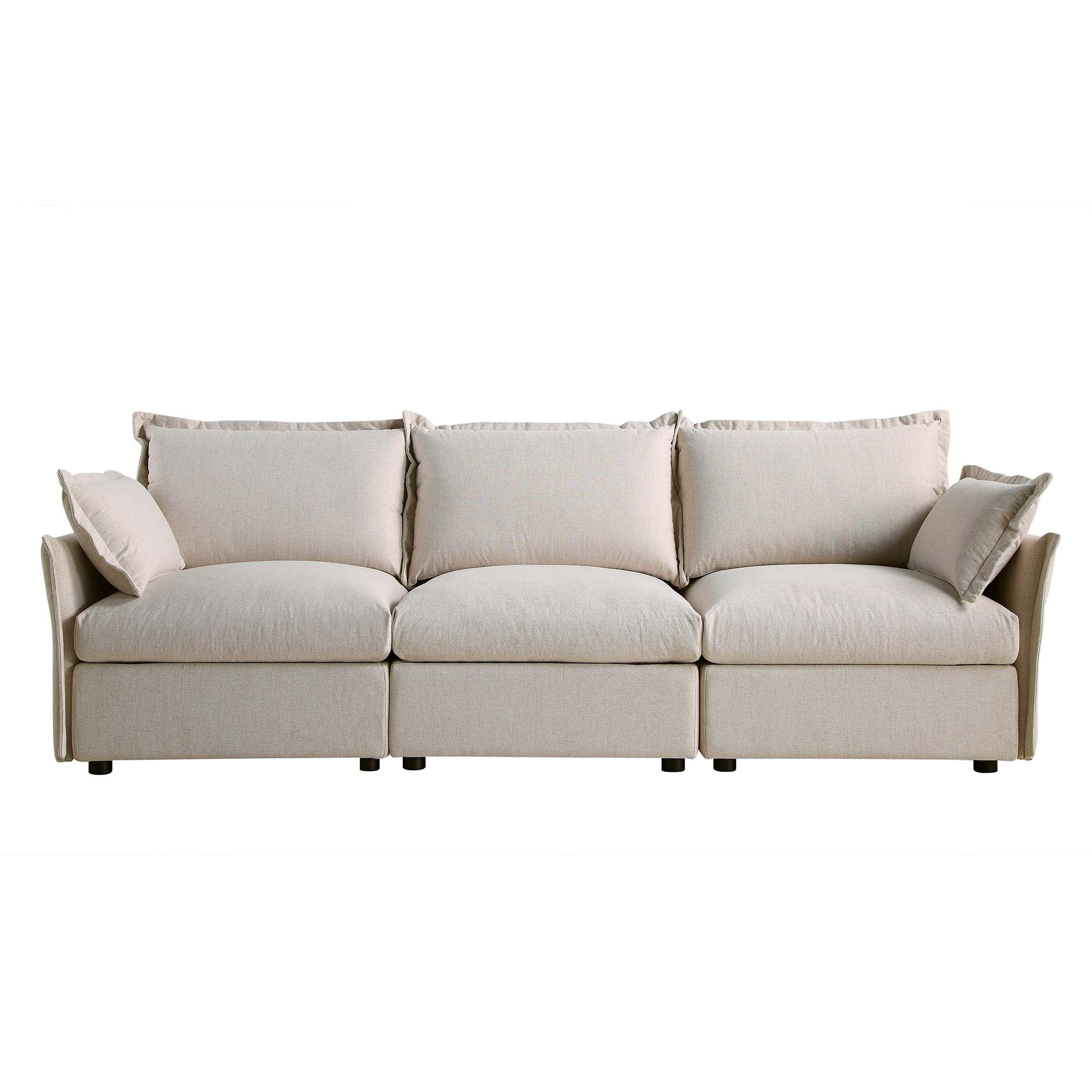 Byron Pillow Edge Beige Fabric Modular Sofa, 3-Seater - Image 4