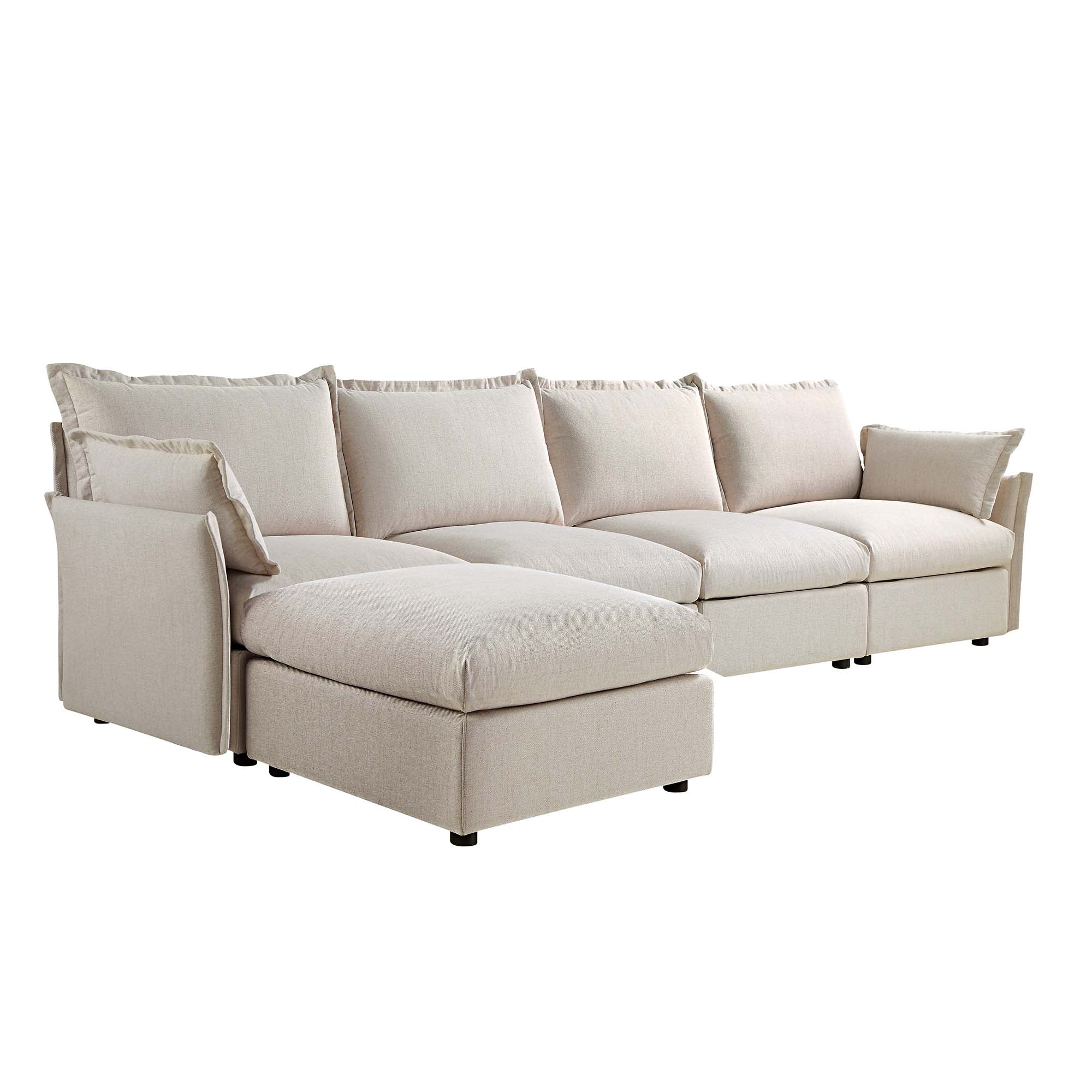 Byron Pillow Edge Beige Fabric Modular Sofa, 4-Seater Chaise - Image 7