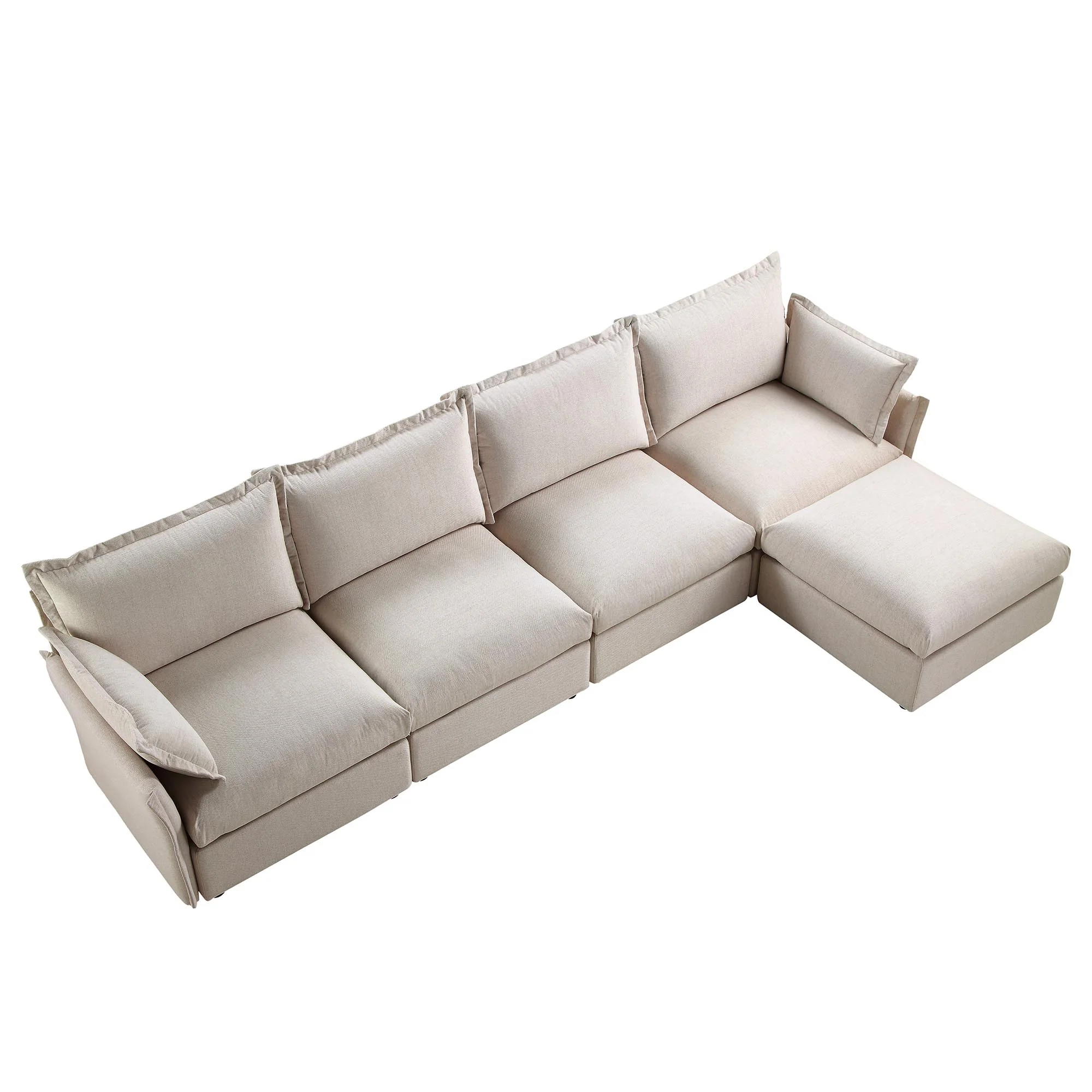 Byron Pillow Edge Beige Fabric Modular Sofa, 4-Seater Chaise - Image 8