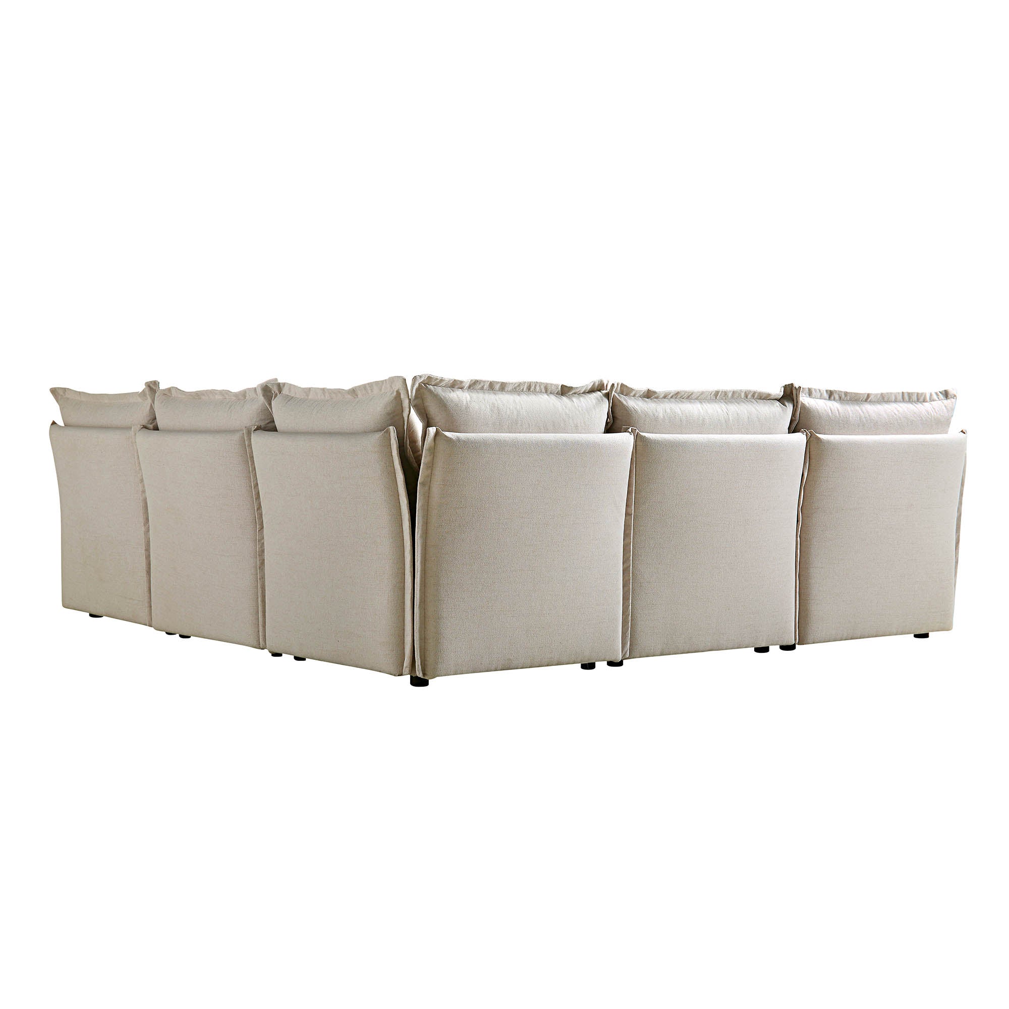 Byron Pillow Edge Beige Fabric Modular Sofa, 5-Seater Corner & Stool Set - Image 7