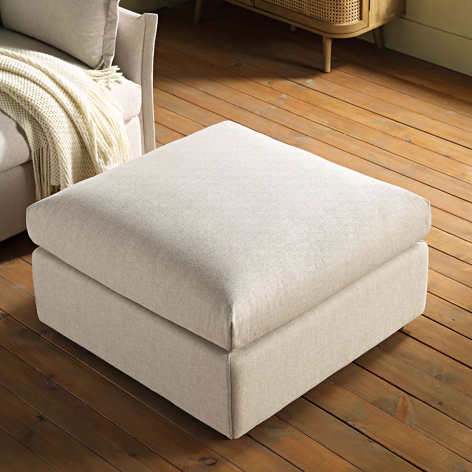 Byron Beige Fabric Pouffe - Image 2