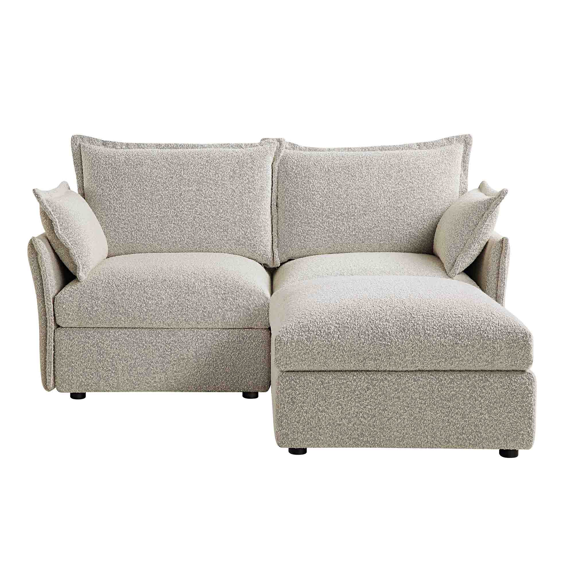 Byron Pillow Edge Mist Grey Boucle Modular Sofa, 2-Seater Chaise - Image 5