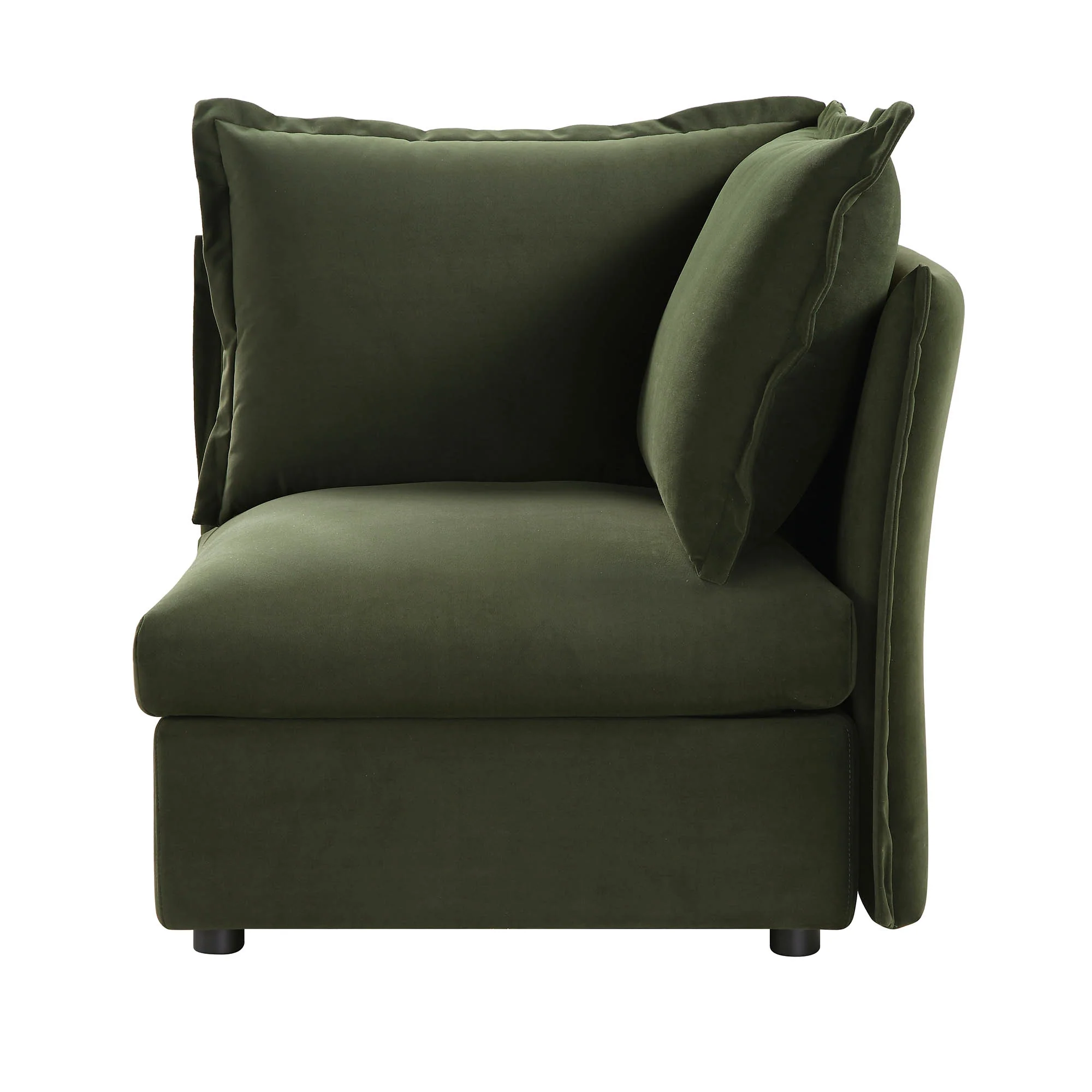 Byron Pillow Edge Moss Green Velvet Modular Sofa, 1-Seater Corner - Image 2