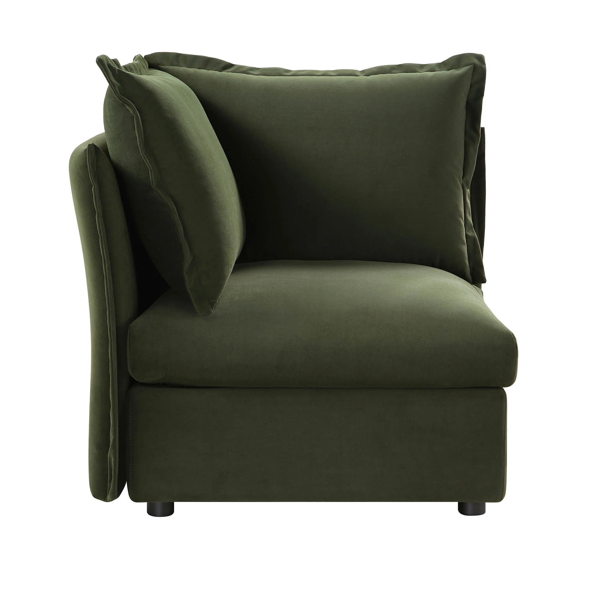Byron Pillow Edge Moss Green Velvet Modular Sofa, 1-Seater Corner - Image 4