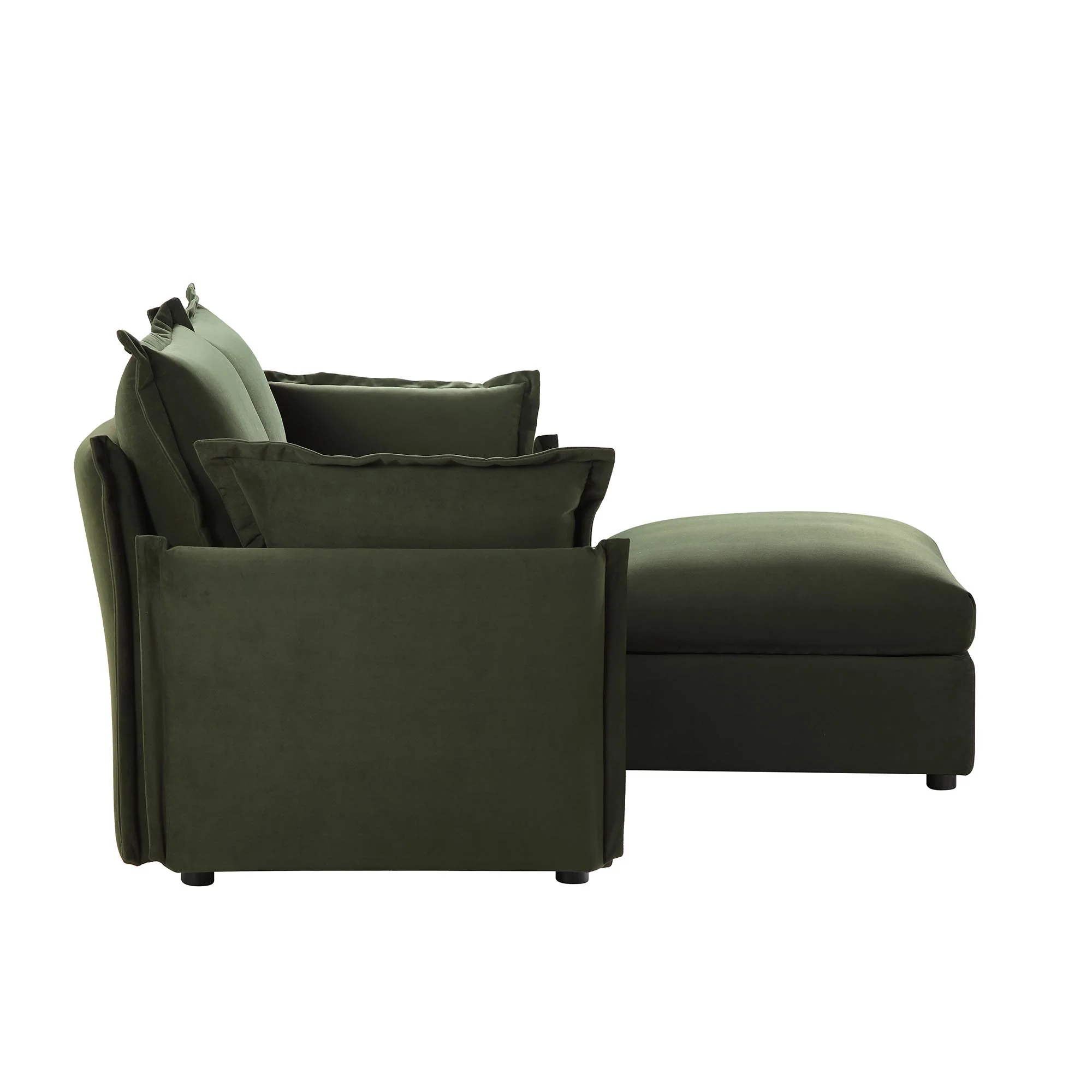 Byron Pillow Edge Moss Green Velvet Modular Sofa, 2-Seater Chaise - Image 10