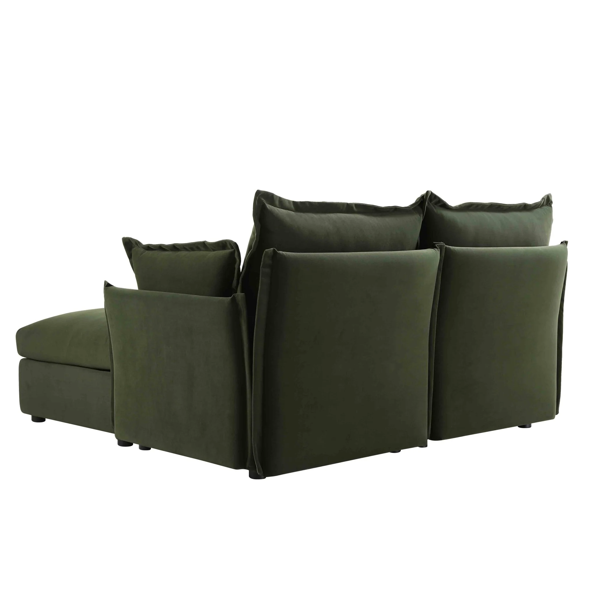 Byron Pillow Edge Moss Green Velvet Modular Sofa, 2-Seater Chaise - Image 11