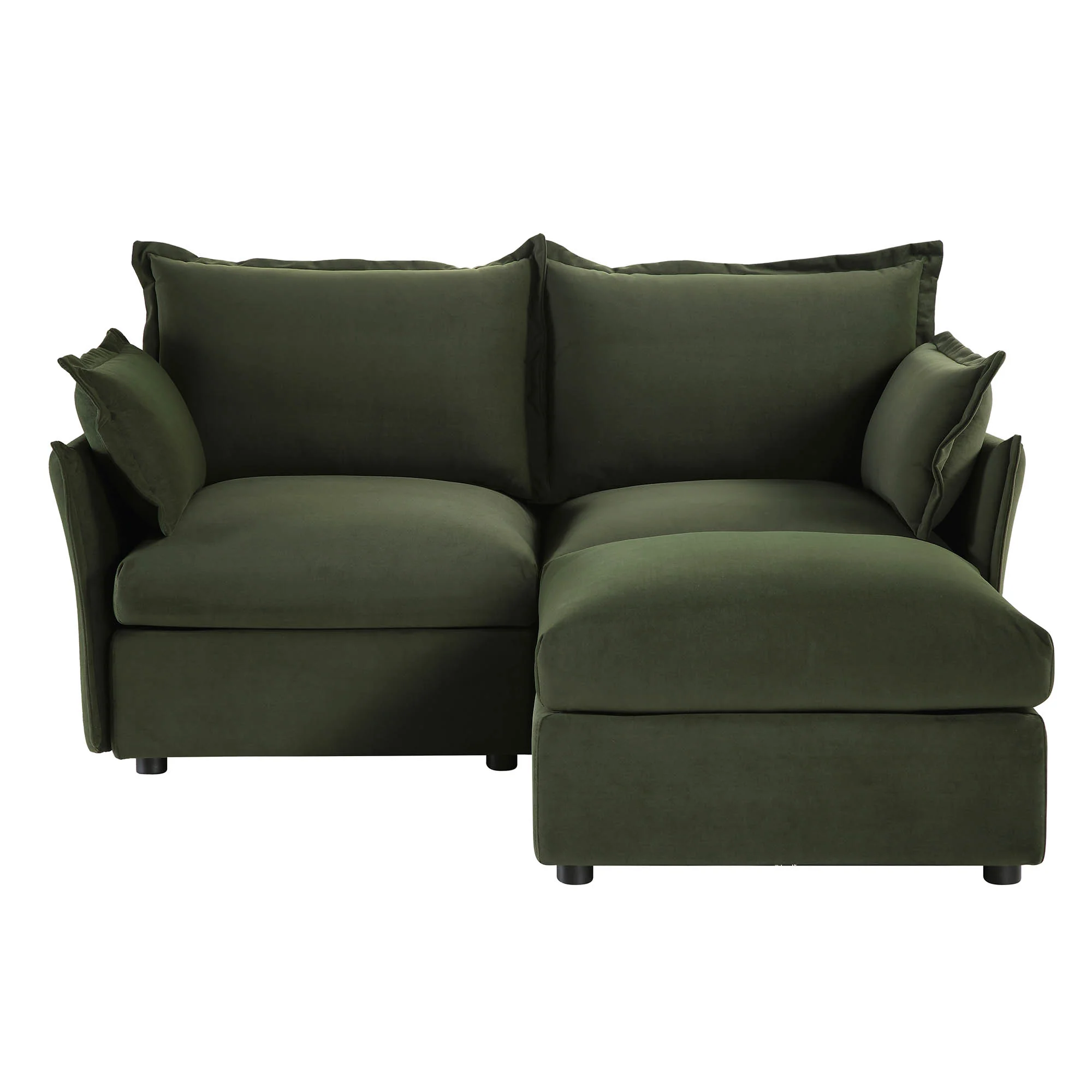 Byron Pillow Edge Moss Green Velvet Modular Sofa, 2-Seater Chaise - Image 4