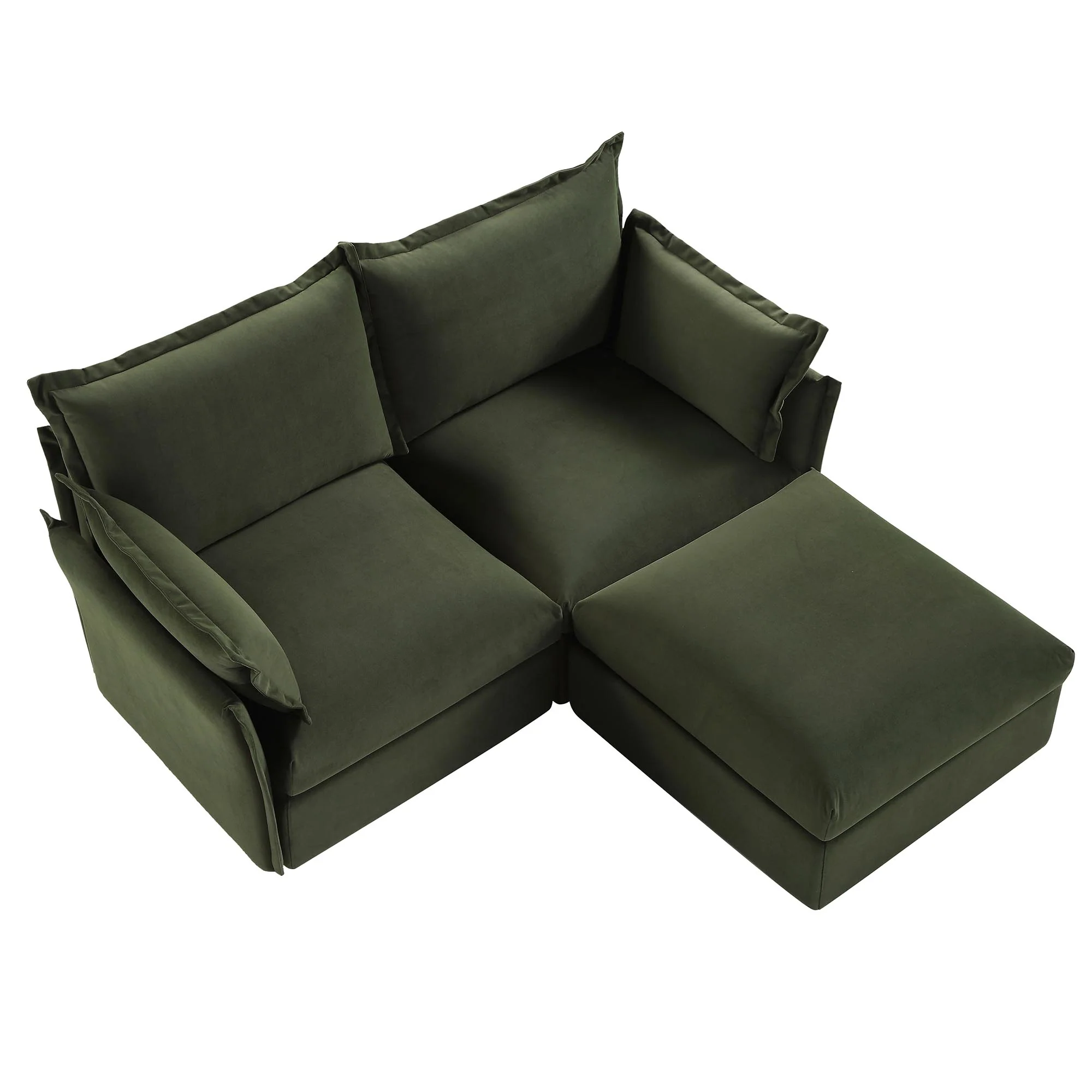 Byron Pillow Edge Moss Green Velvet Modular Sofa, 2-Seater Chaise - Image 9