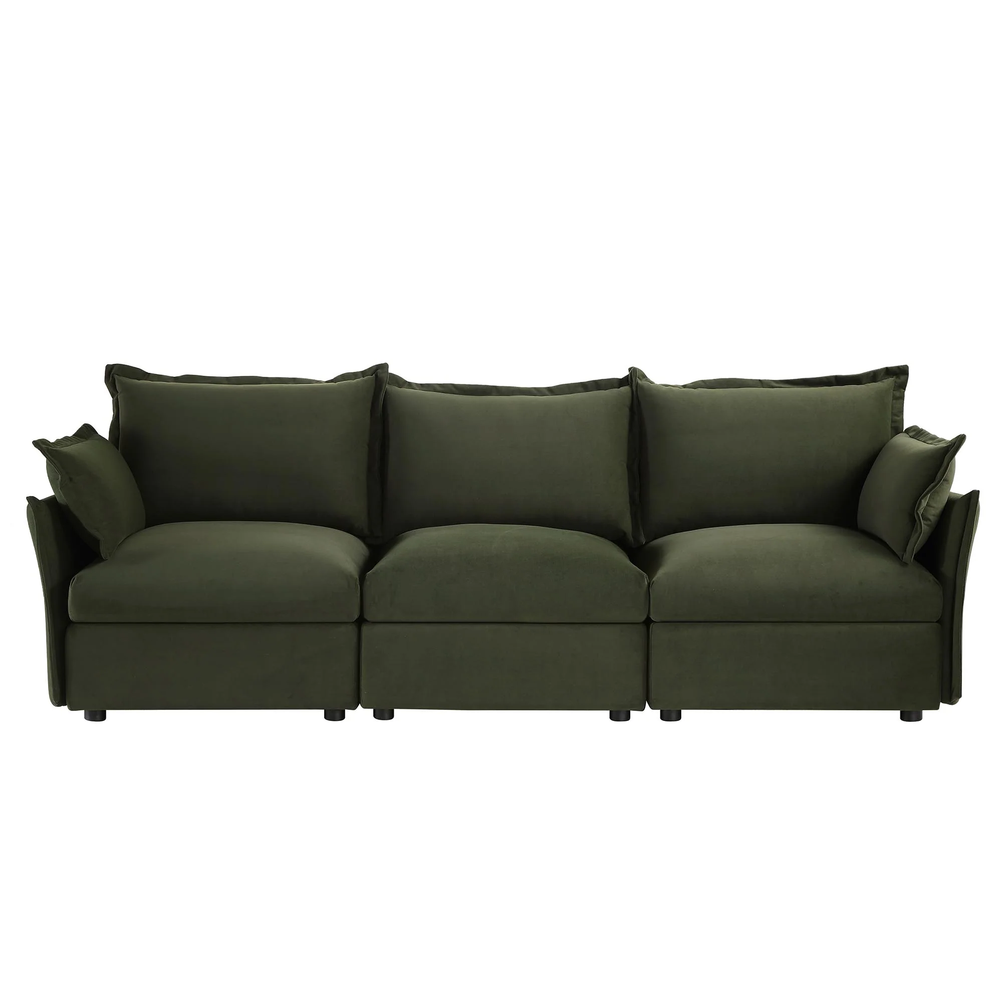 Byron Pillow Edge Moss Green Velvet Modular Sofa, 3-Seater - Image 3