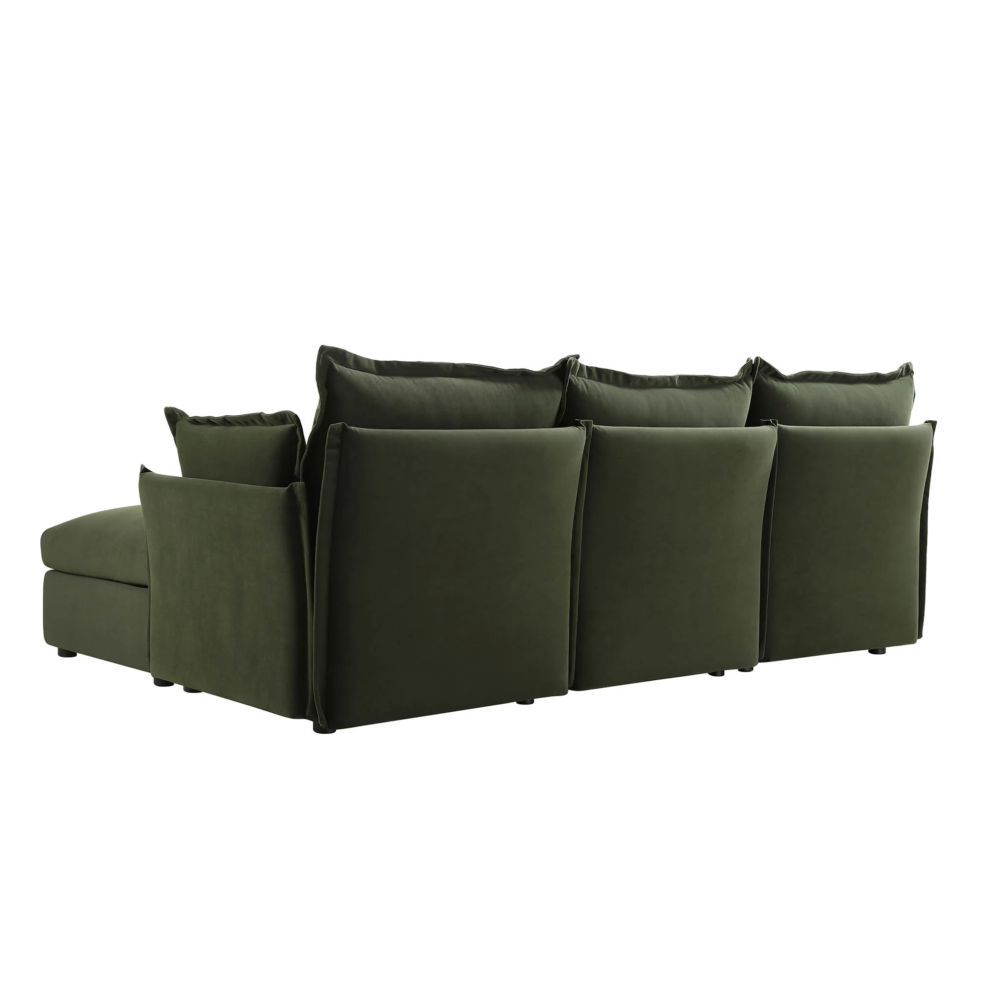 Byron Pillow Edge Moss Green Velvet Modular Sofa, 3-Seater Chaise - Image 11