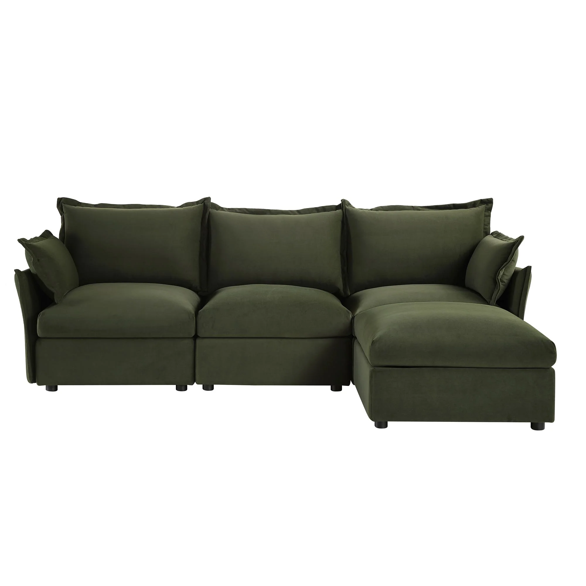 Byron Pillow Edge Moss Green Velvet Modular Sofa, 3-Seater Chaise - Image 4