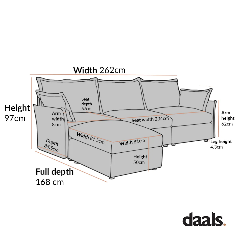 Byron Pillow Edge Mist Grey Boucle Modular Sofa, 3-Seater Chaise - Image 6
