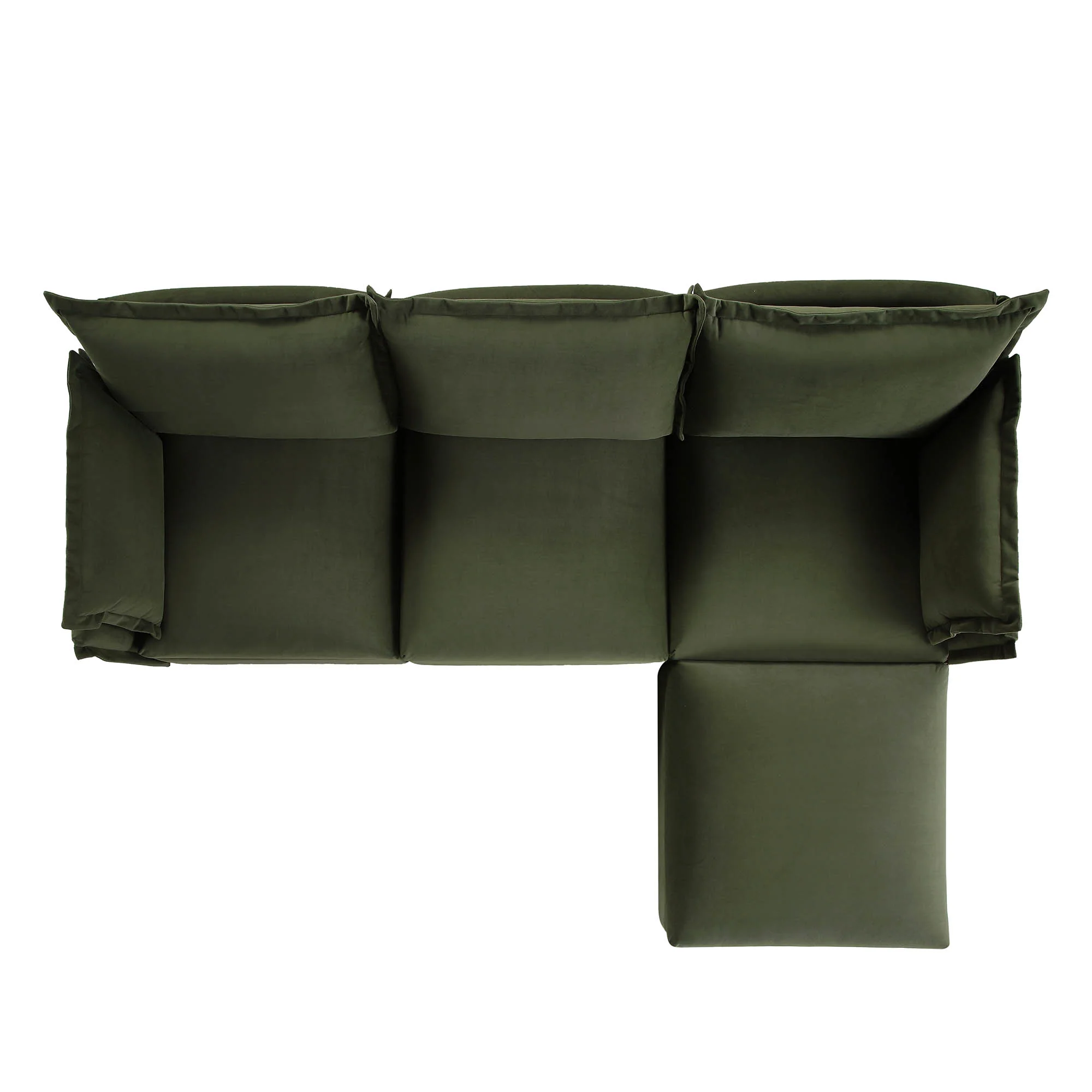Byron Pillow Edge Moss Green Velvet Modular Sofa, 3-Seater Chaise - Image 8