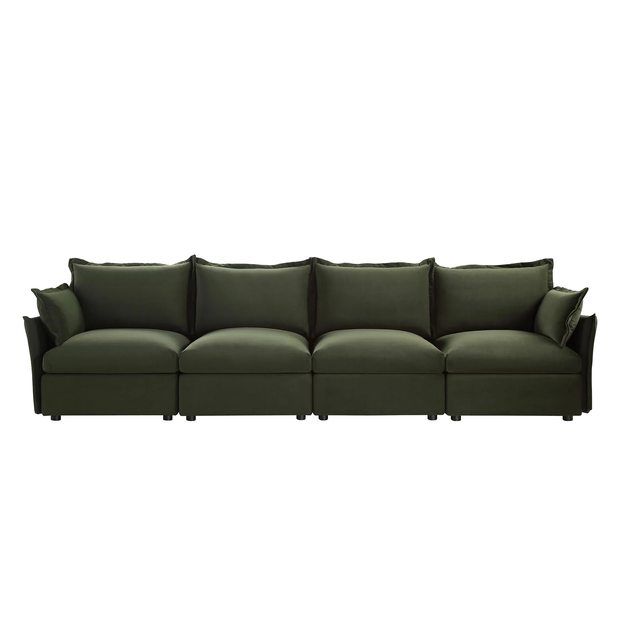 Byron Pillow Edge Moss Green Velvet Modular Sofa, 4-Seater - Image 3