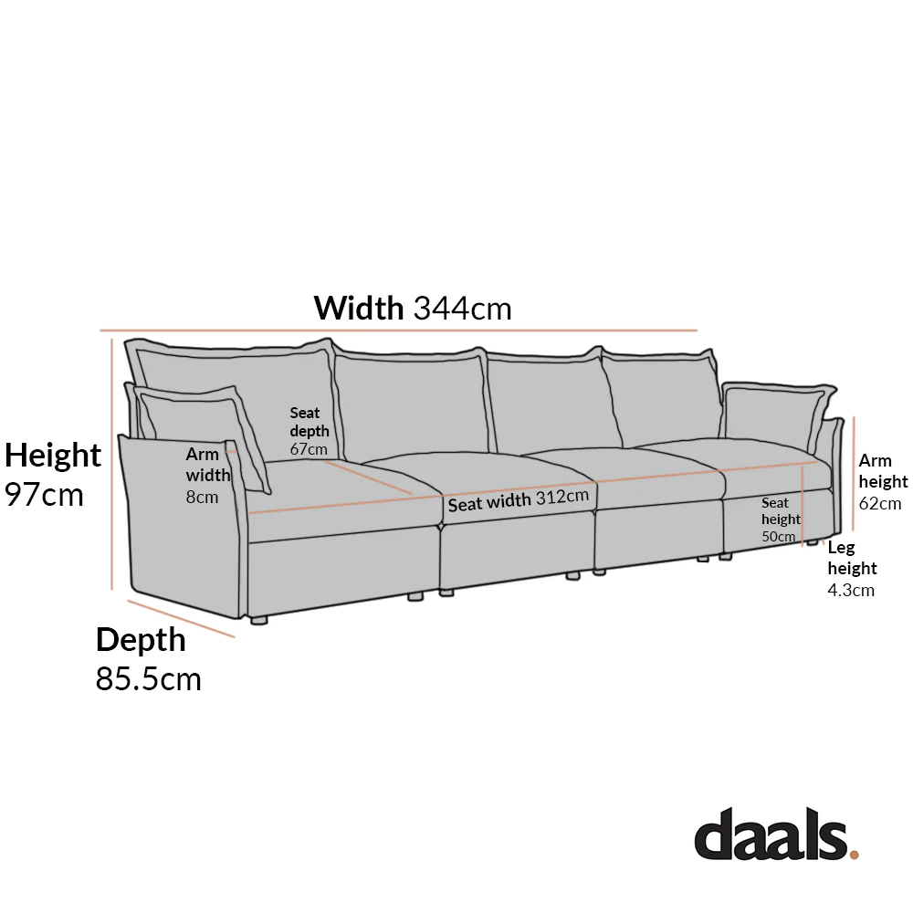 Byron Pillow Edge Beige Fabric Modular Sofa, 4-Seater - Image 6