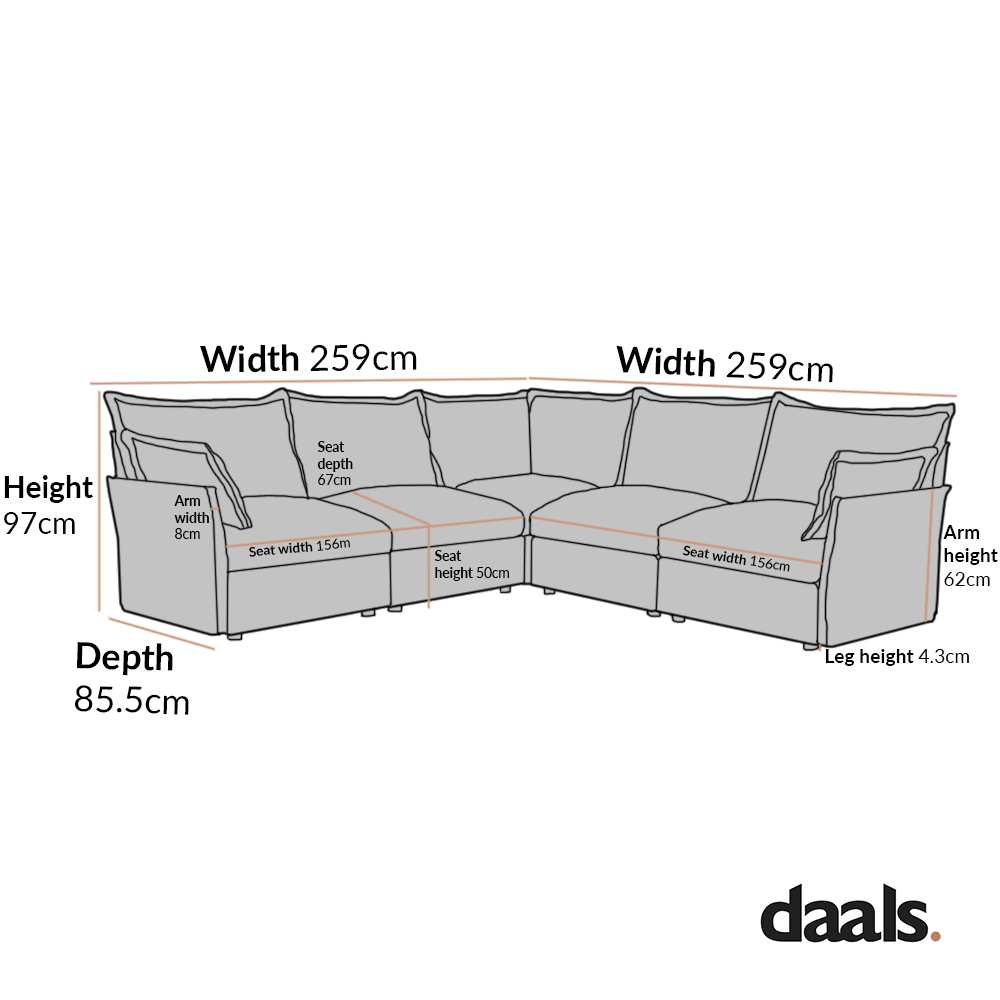 Byron Pillow Edge Beige Fabric Modular Sofa, 5-Seater Corner - Image 6