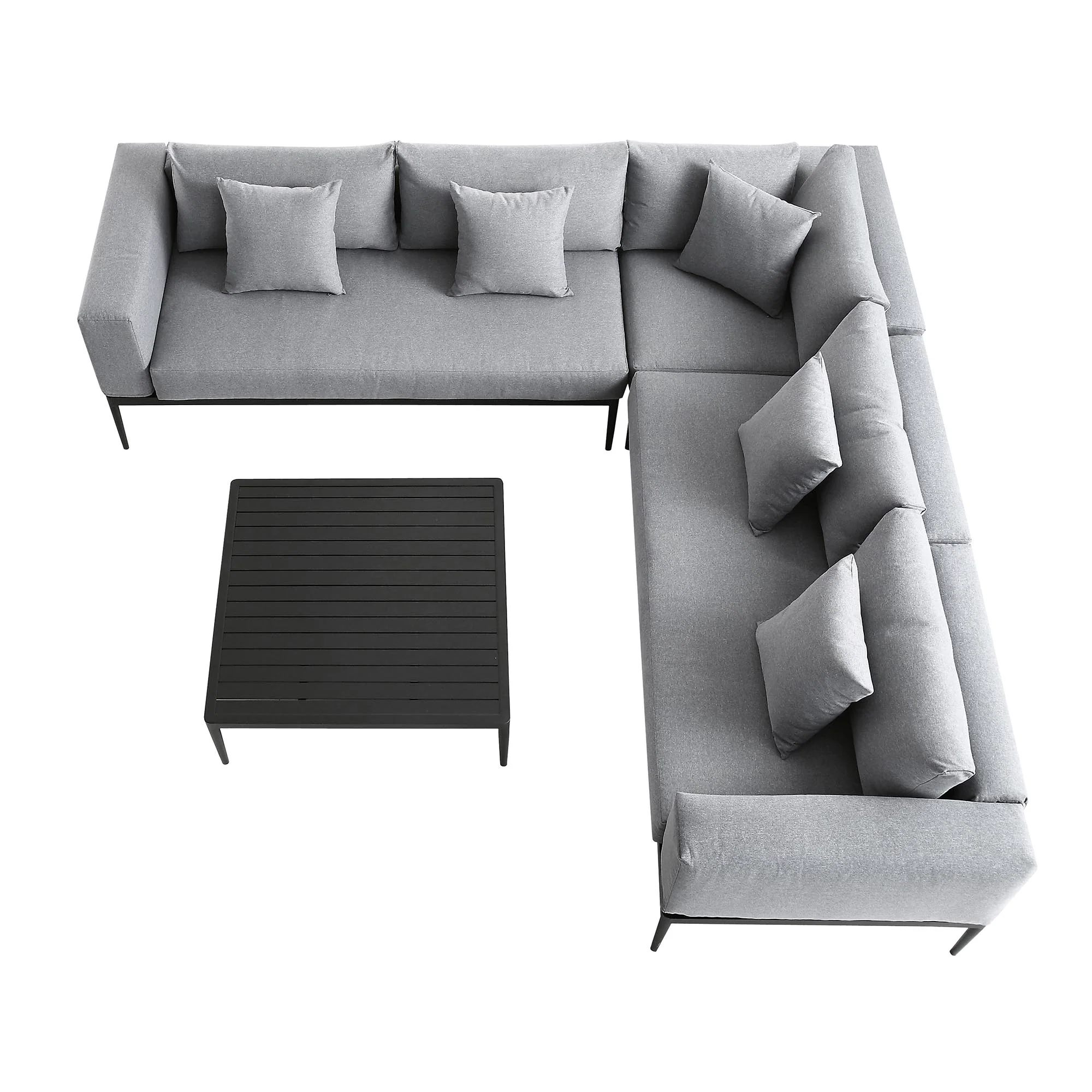 Calabasas Large Outdoor Fabric Aluminium Frame Corner Sofa Set with Coffee Table, Dark Grey - Image 3