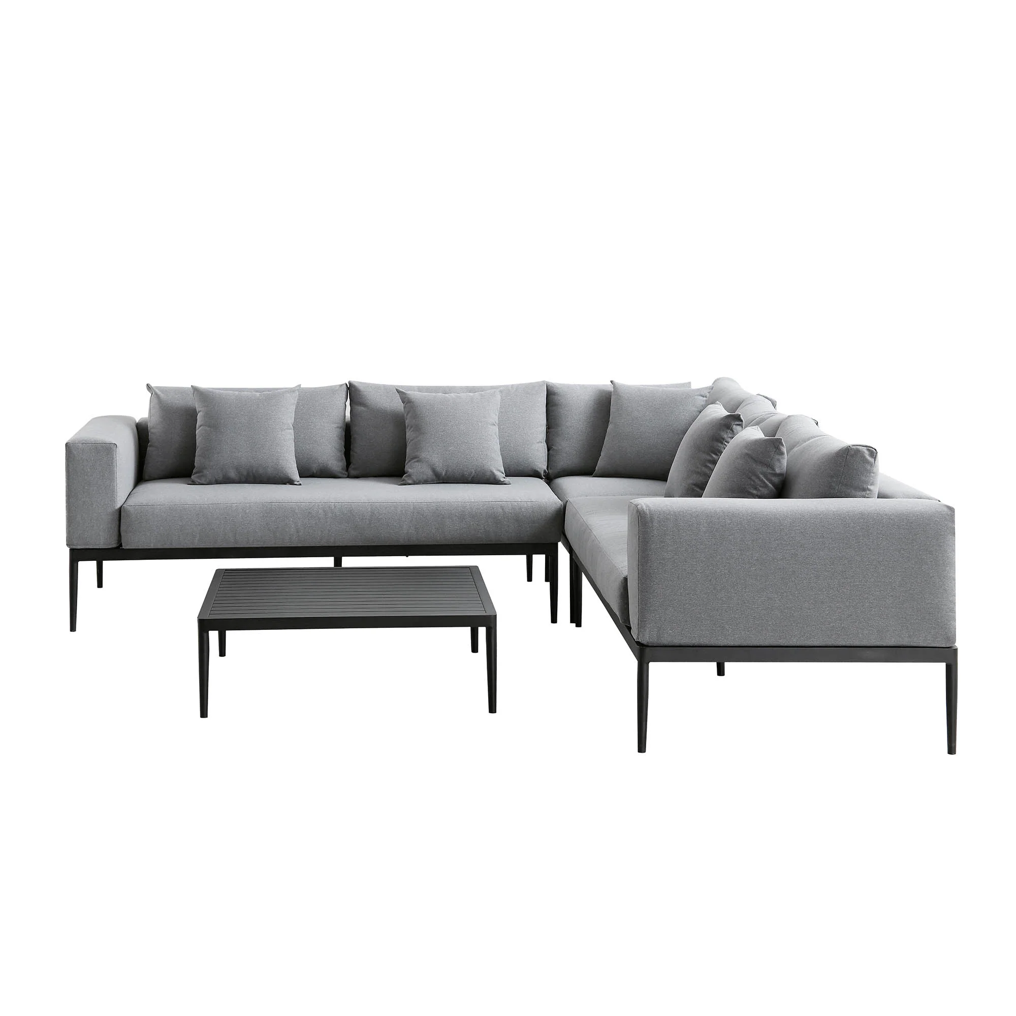 Calabasas Large Outdoor Fabric Aluminium Frame Corner Sofa Set with Coffee Table, Dark Grey - Image 5