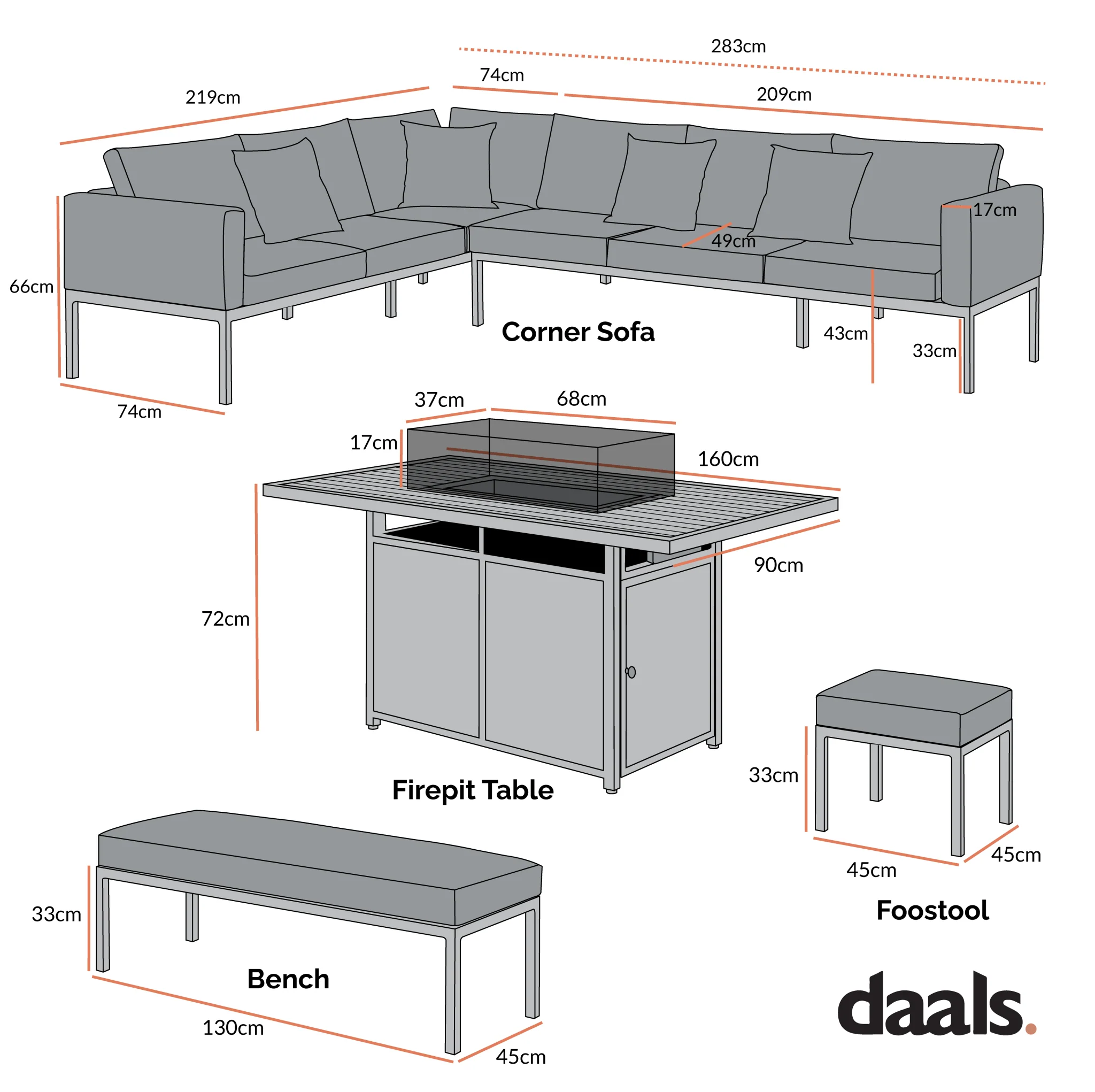 Calabasas Large Outdoor Fabric and Aluminium Corner Casual Dining Set with Firepit Table, Dark Grey - Image 6