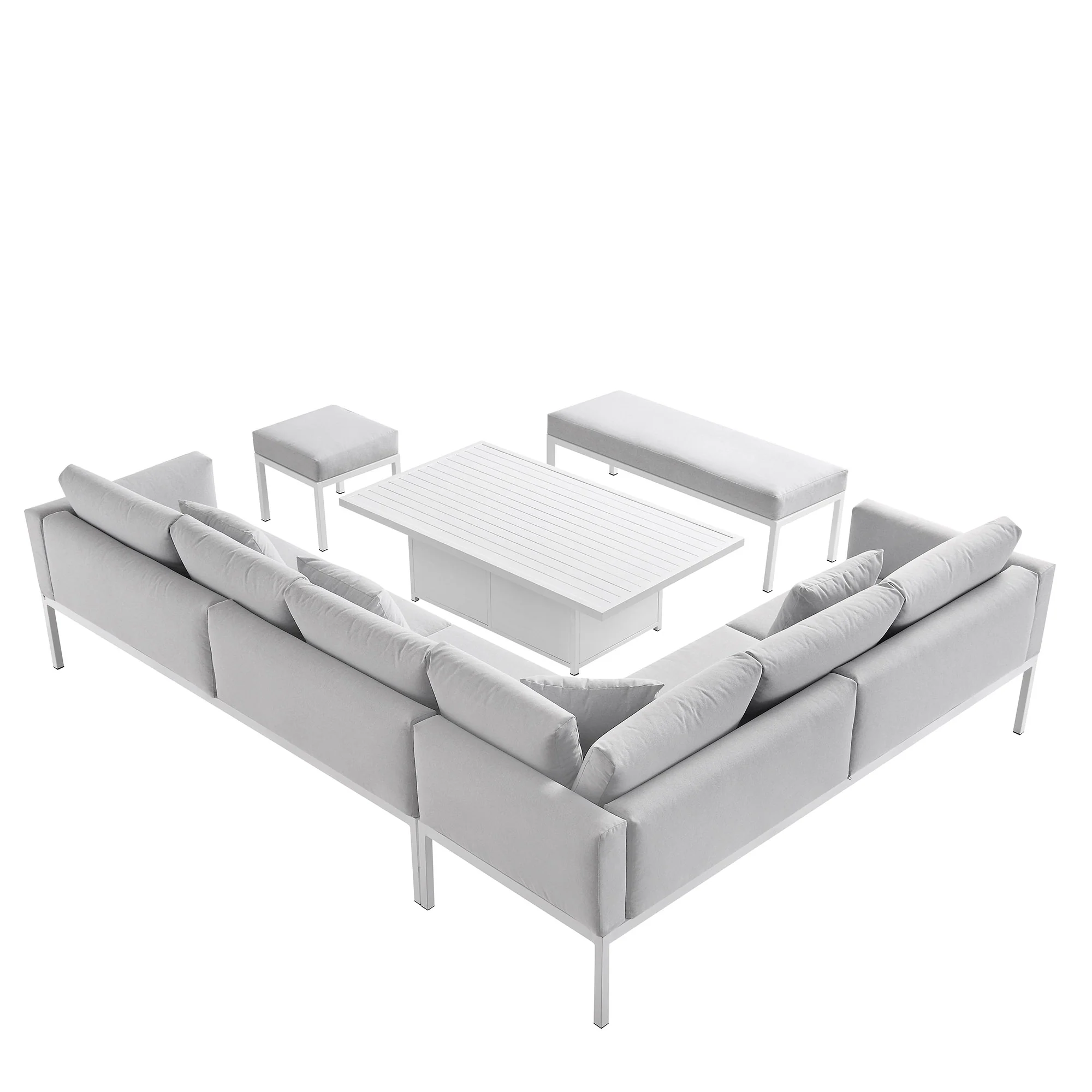 Calabasas Large Outdoor Fabric and Aluminium Corner Casual Dining Set with Rising Table, Light Grey - Image 10