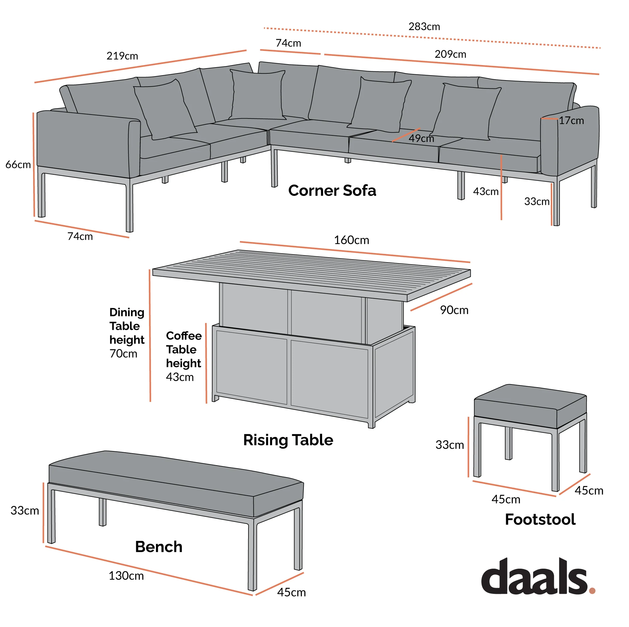 Calabasas Large Outdoor Fabric and Aluminium Corner Casual Dining Set with Rising Table, Light Grey - Image 6