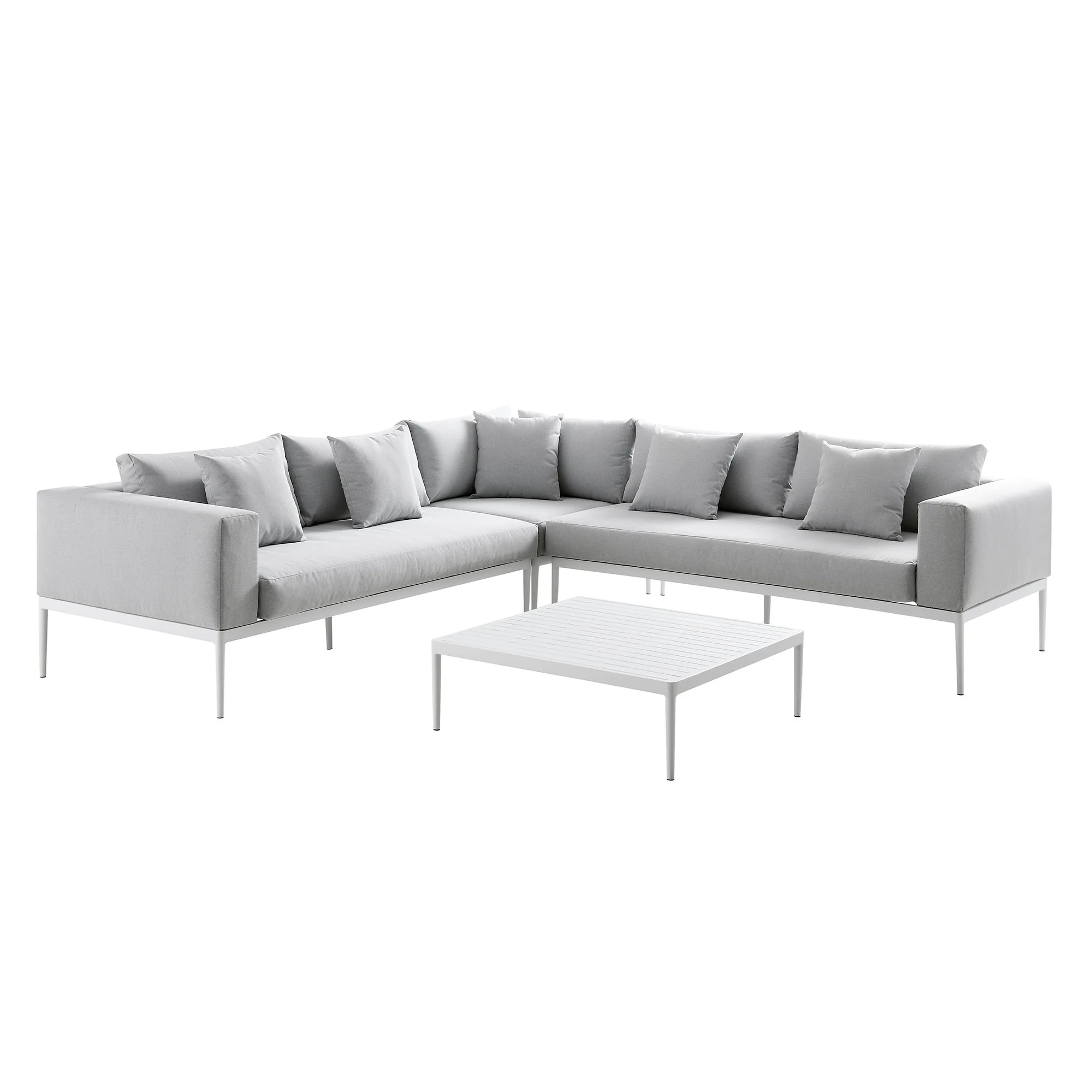 Calabasas Large Outdoor Fabric Aluminium Frame Corner Sofa Set with Coffee Table, Light Grey - Image 3