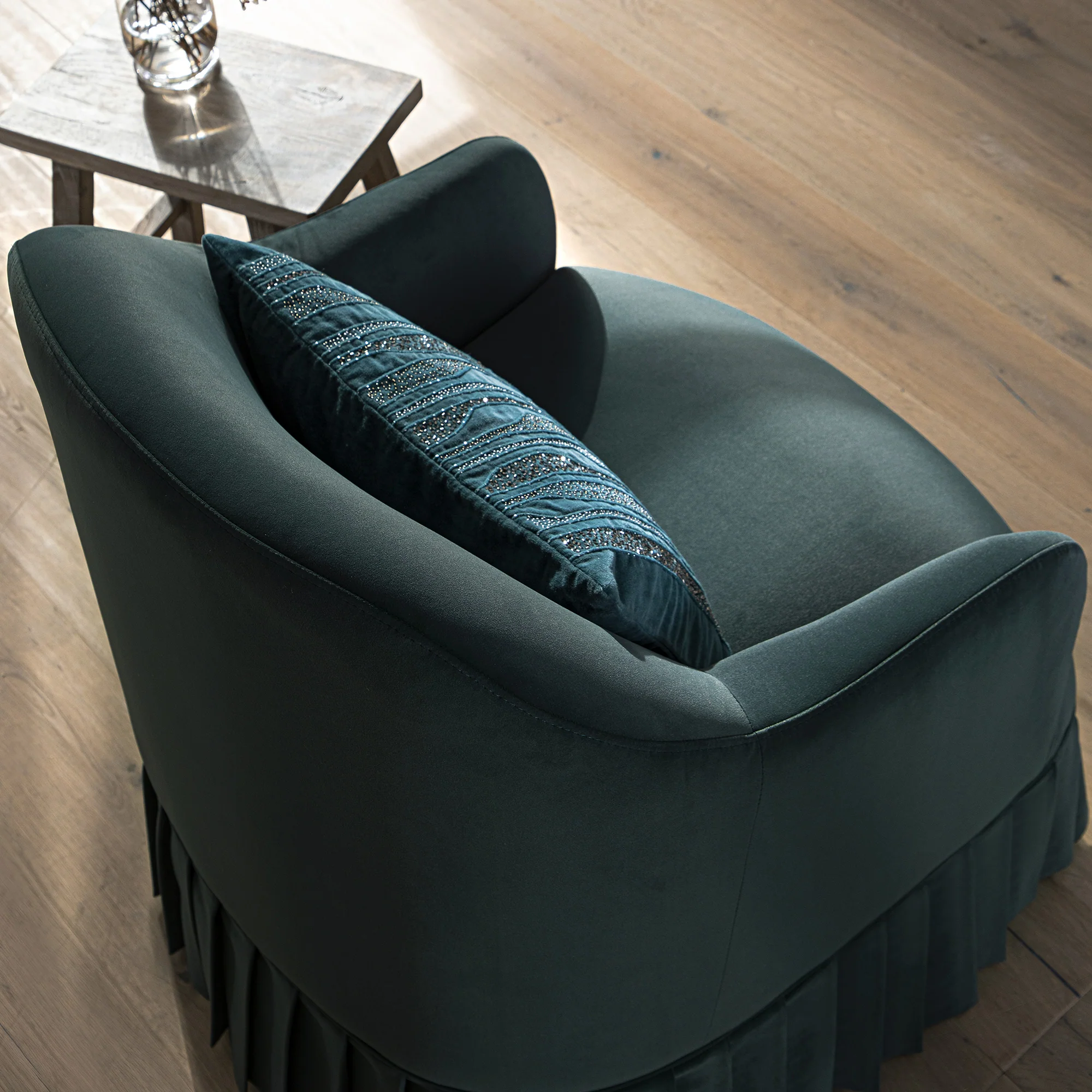 Calliope Skirted Armchair, Aegean Blue Velvet - Image 4